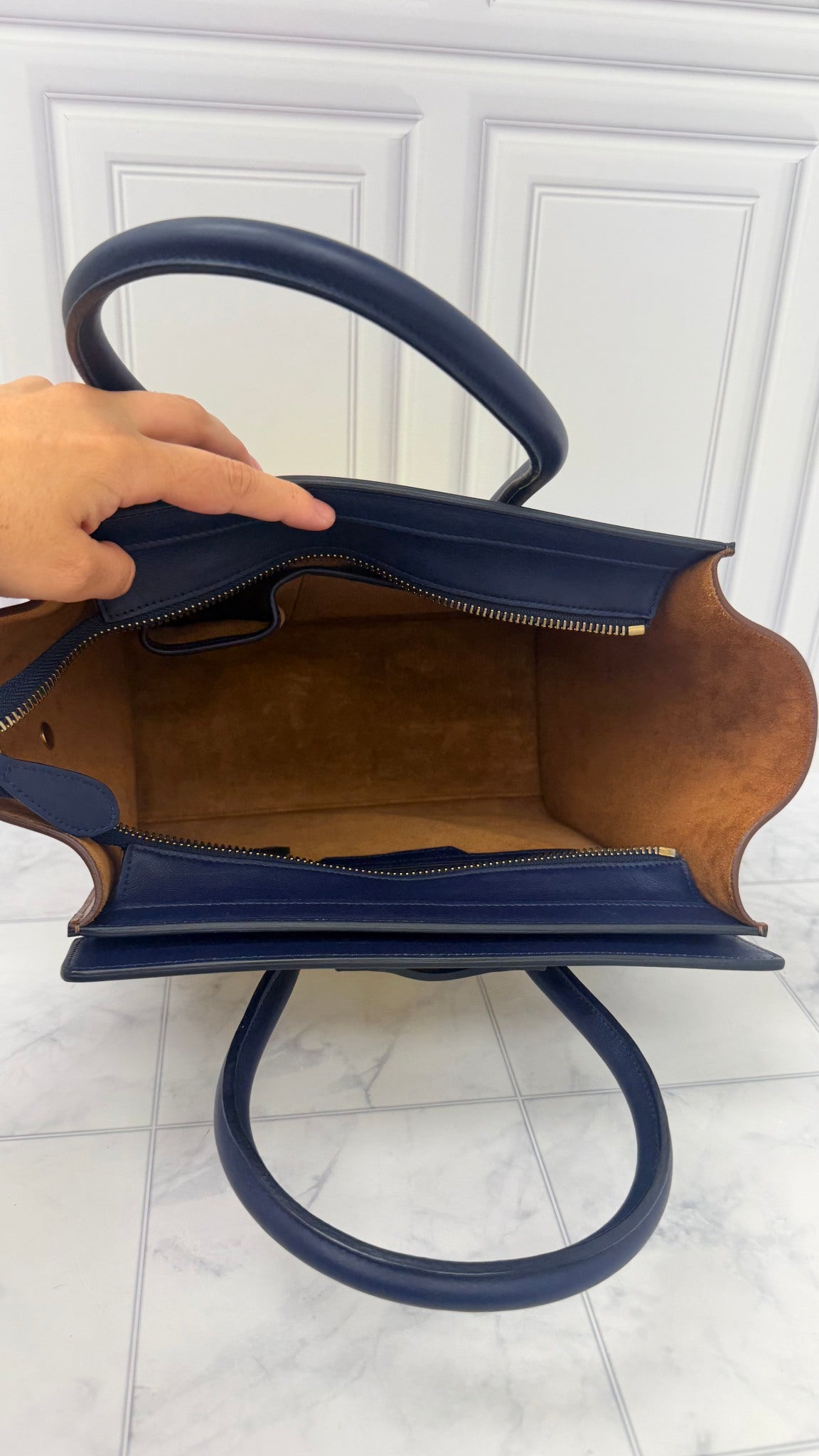 Celine Blue Tricolor Leather Luggage Micro Tote Bag
