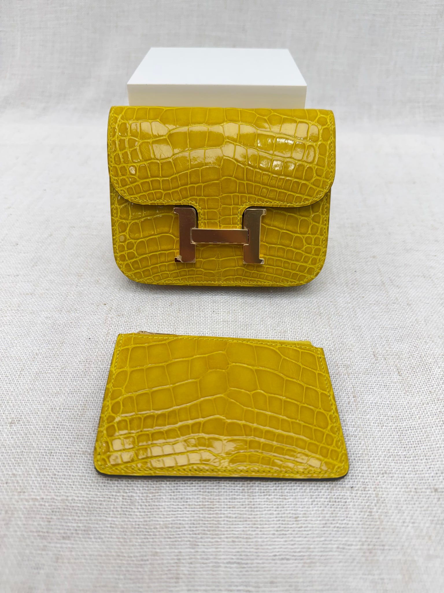 BRAND NEW- Hermes Yellow Shiny Alligator Slim Constance Wallet