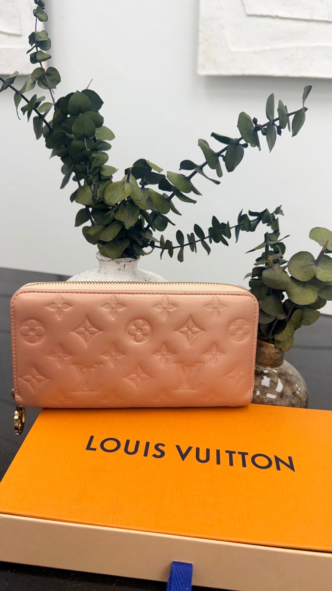 Louis Vuitton Metallic Pink Embossed Leather Coussin Zippy Wallet