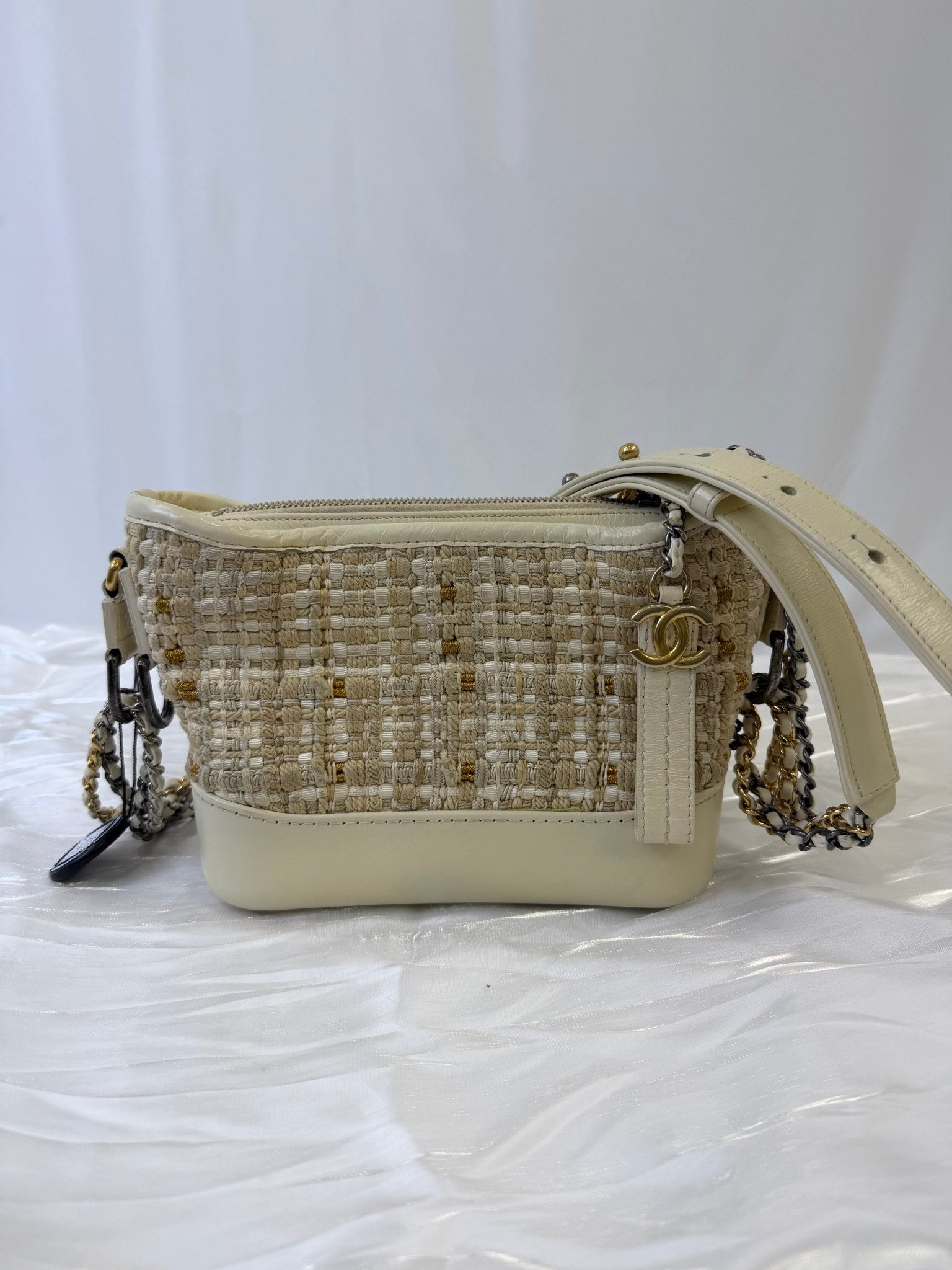 Chanel Beige Tweed Small Gabrielle Hobo Bag