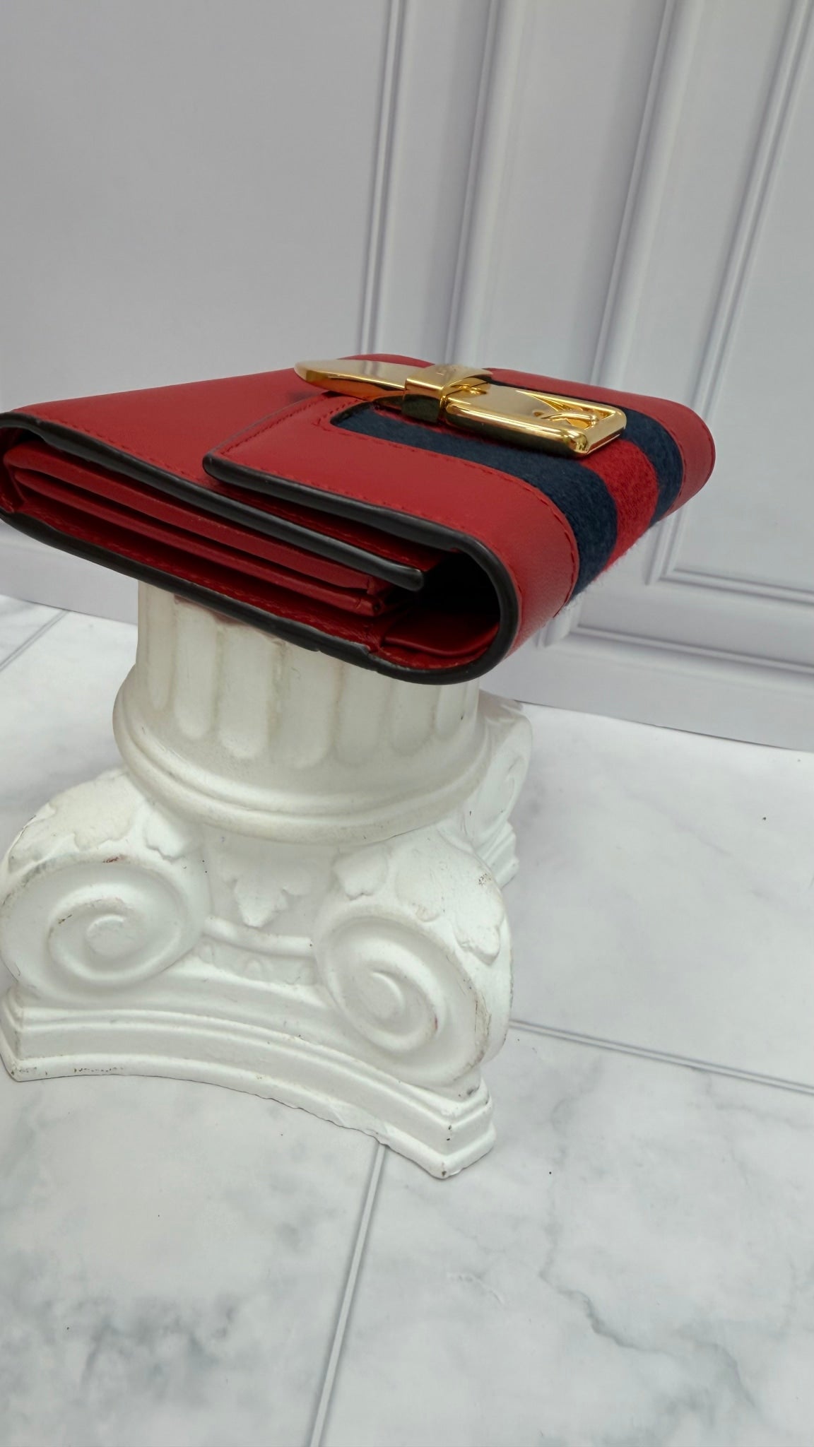 Gucci Red Leather Sylvie Compact Wallet