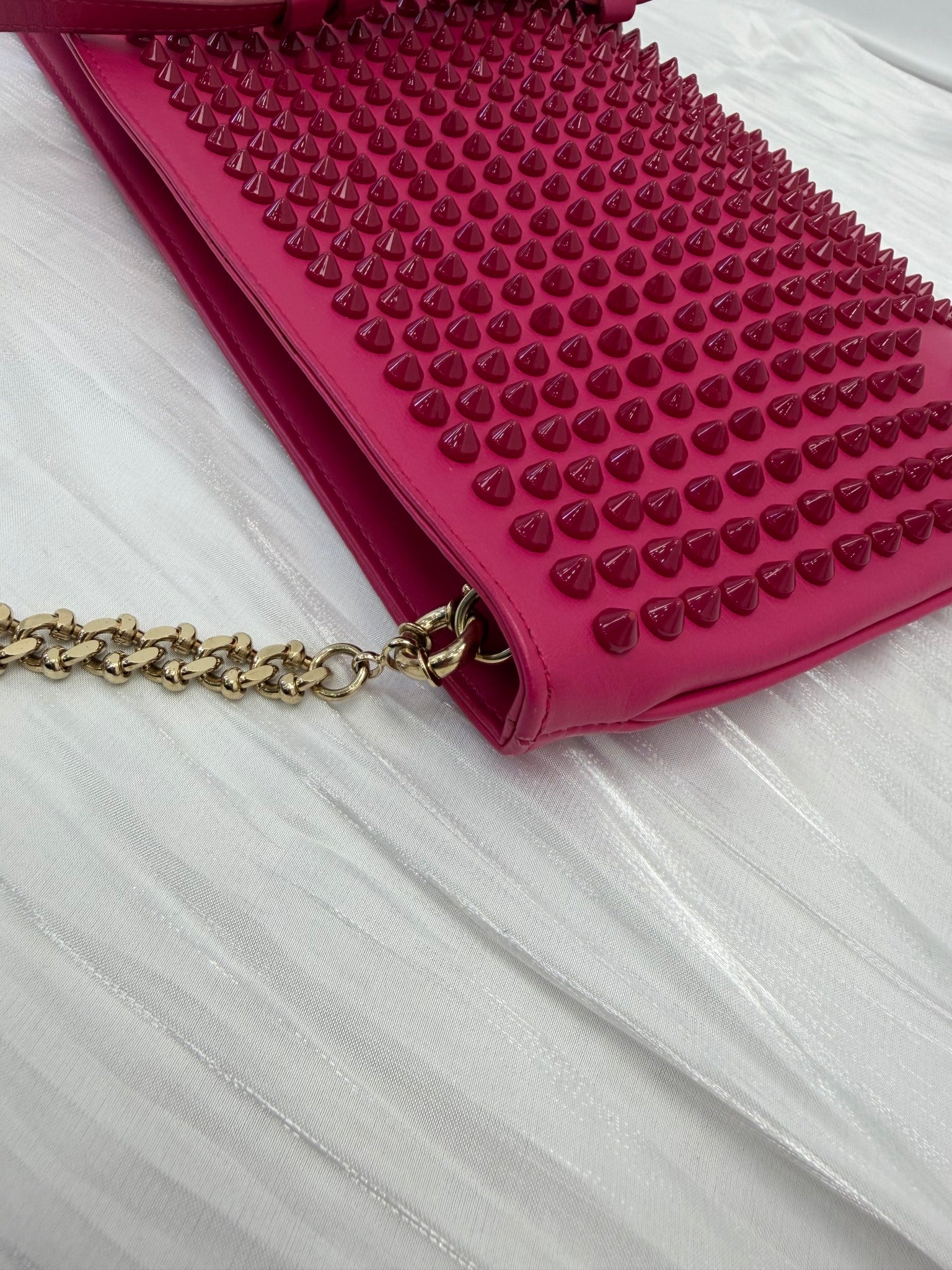Christian Louboutin Pink Leather Spiked Loubiposh Clutch on a Chain