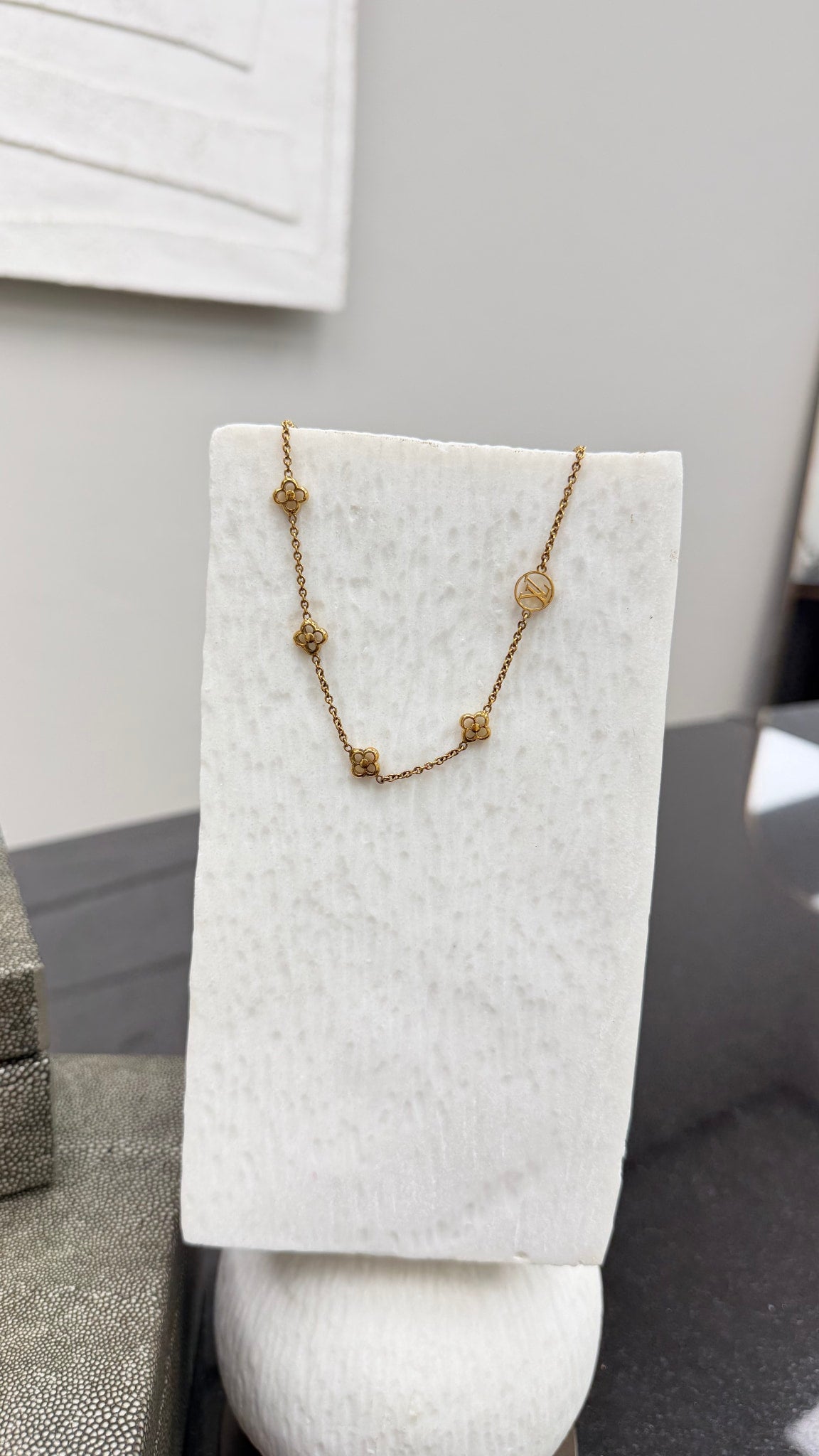 Louis Vuitton Gold Toned Flower Full Station Necklace