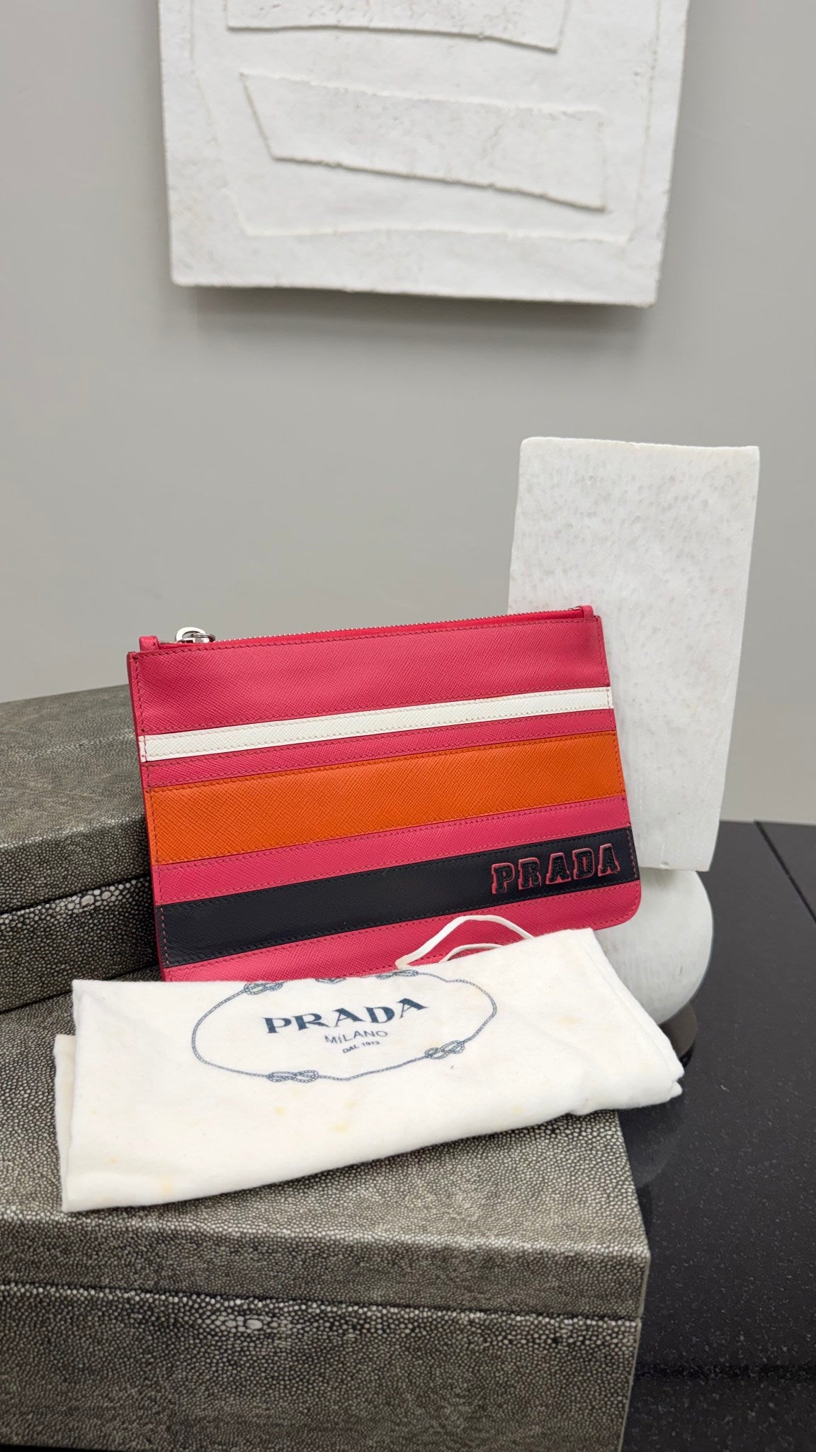 Prada Pink Multicolor Saffiano Leather Pouch