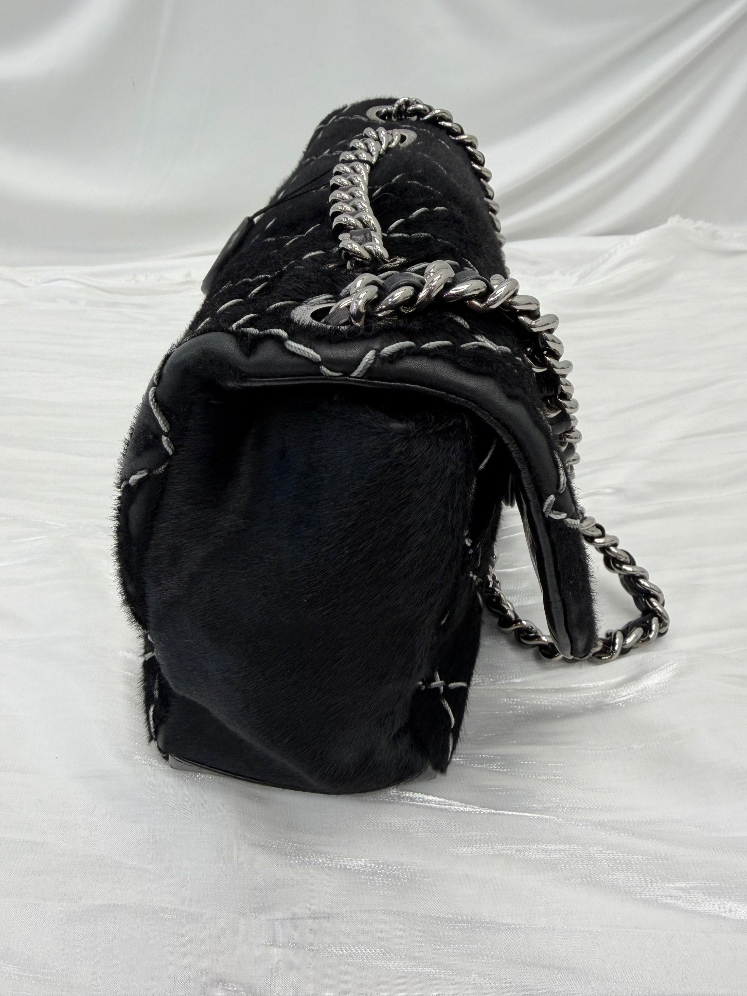 Chanel Black Ponyhair & Leather Stitched Medium Single Flap Bag