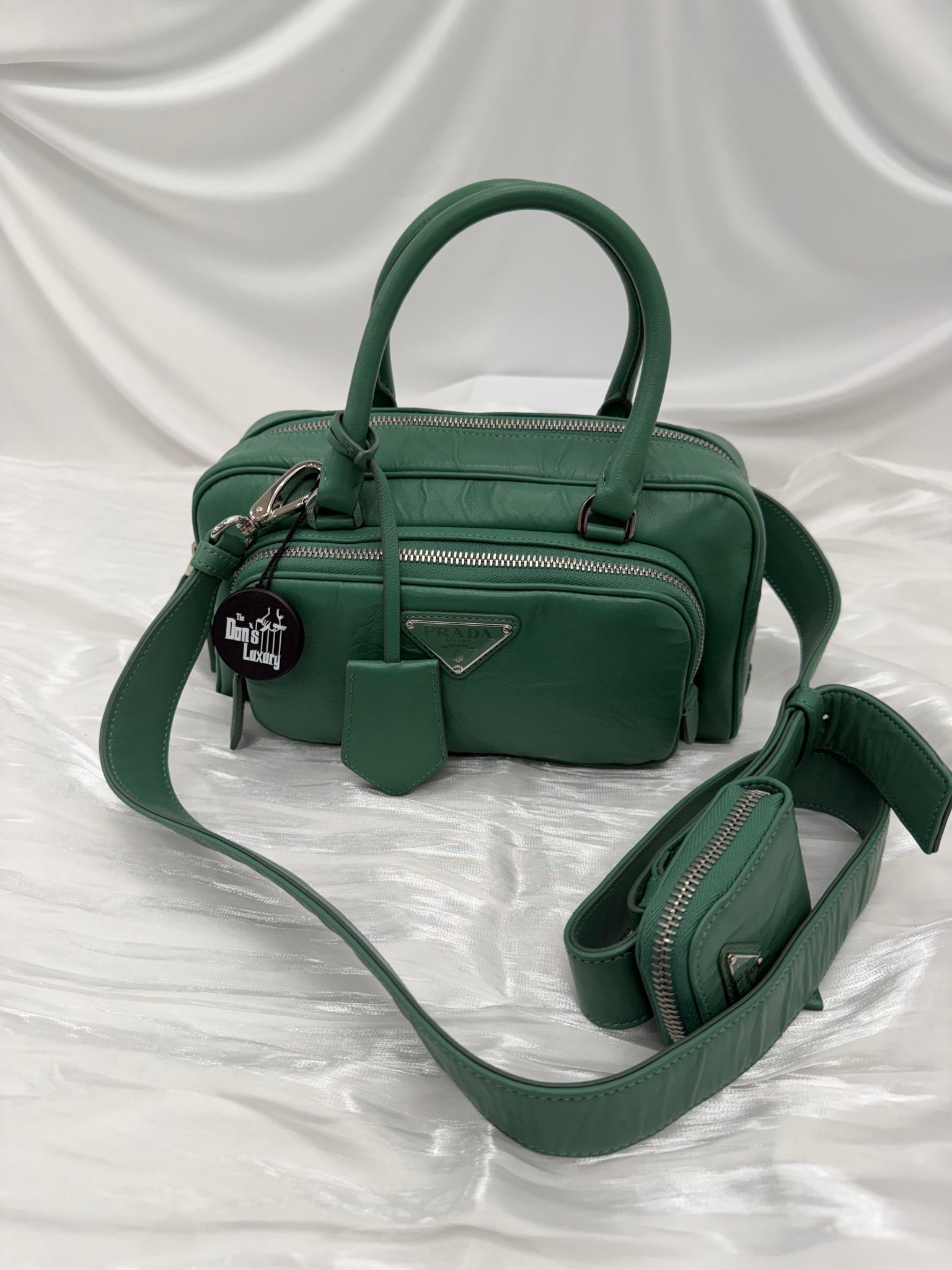 Prada Sage Green Wrinkled Leather MultiPocket 2way Bag