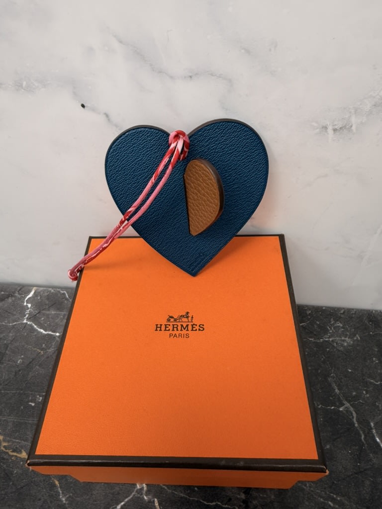 Hermes Blue & Red Leather Heart Bag Charm