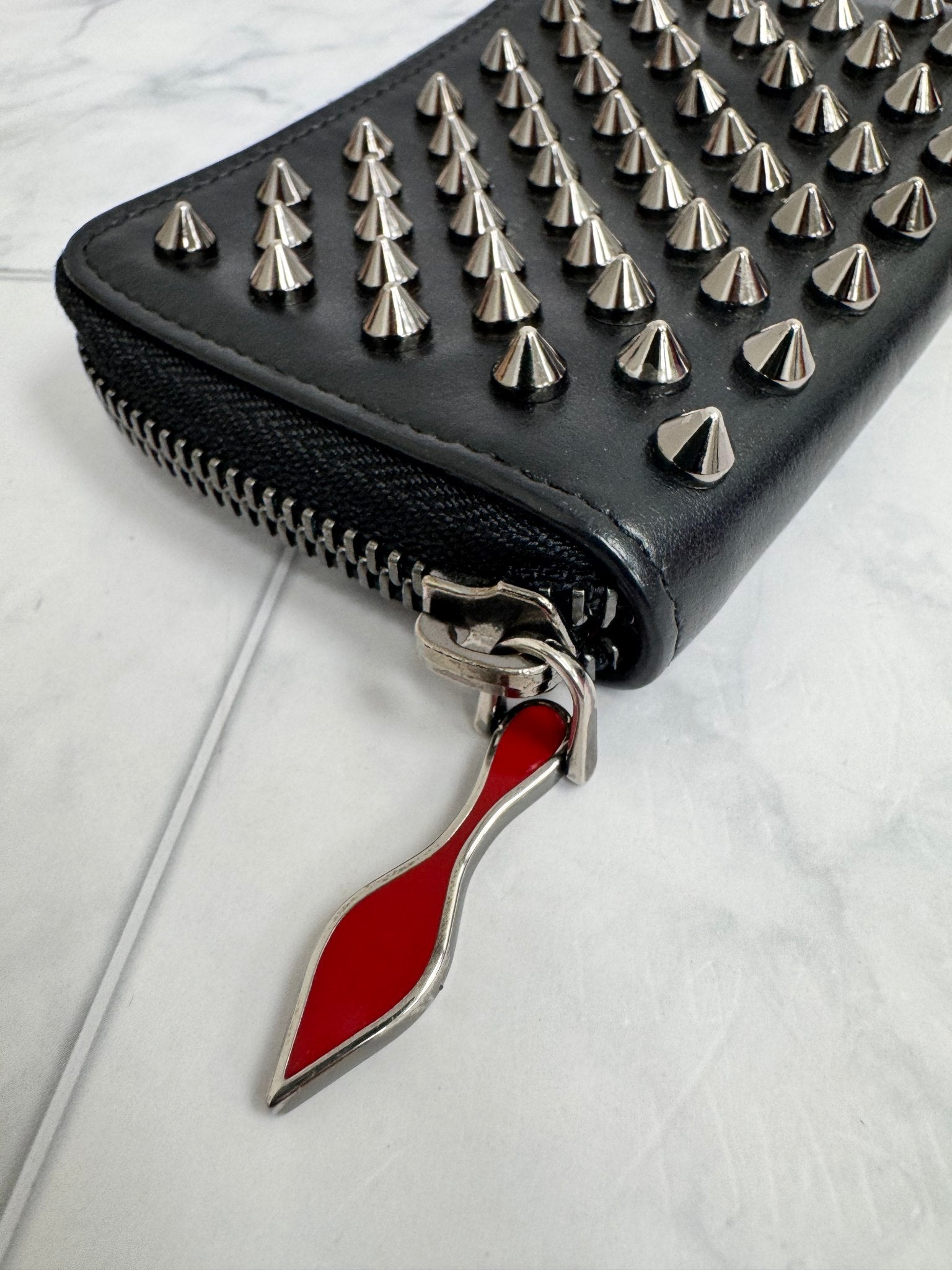 Christian Louboutin Black Studded Leather Compact Zippy Wallet