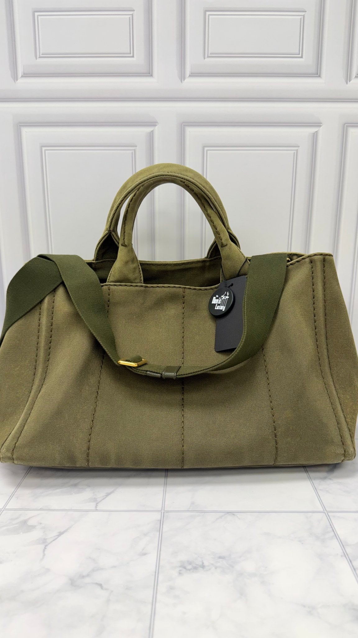Prada Olive Green Canapa Canvas Tote Bag