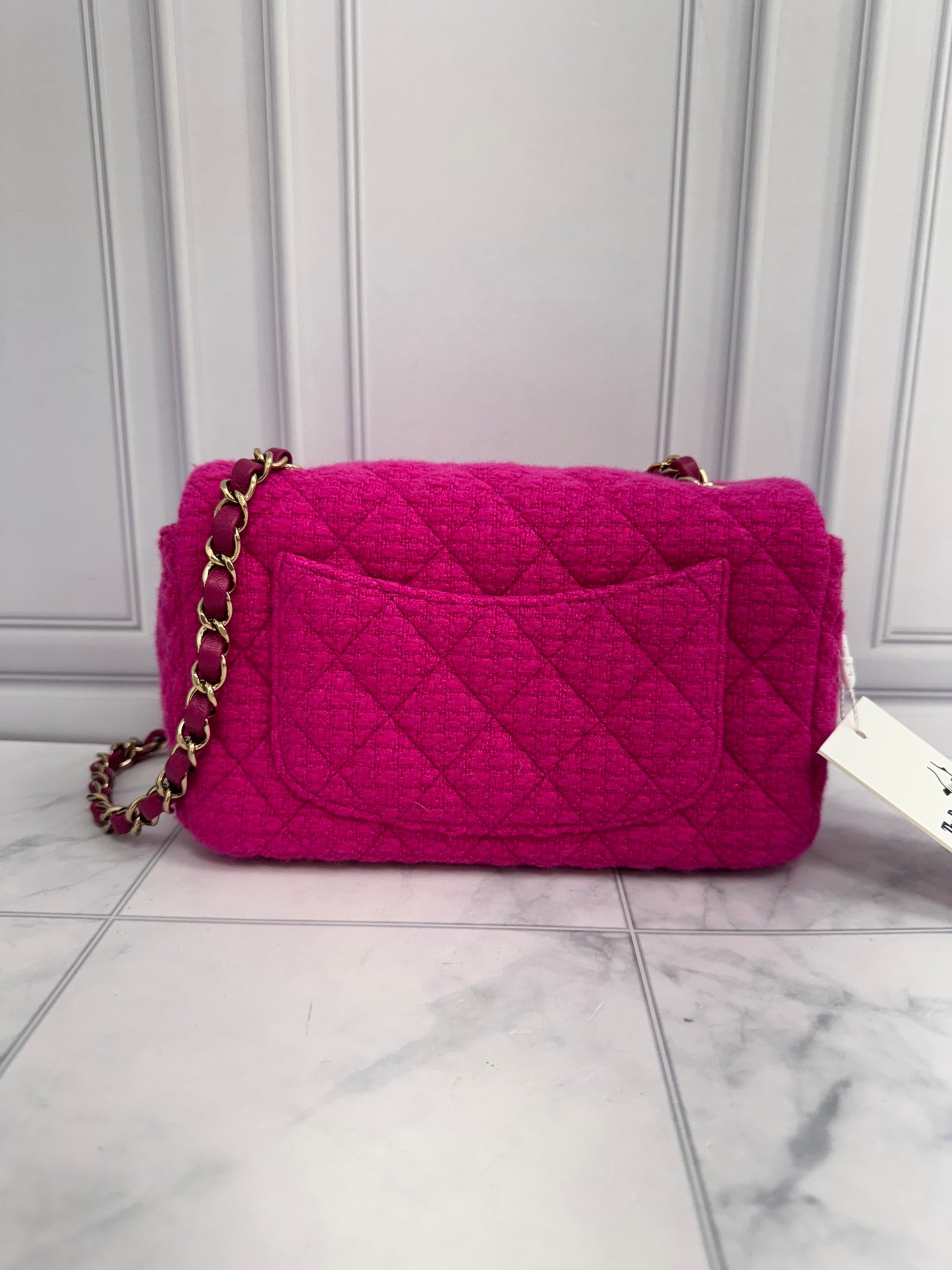 LIKE NEW - Chanel Hot Pink Tweed Rectangular Mini Flap Bag