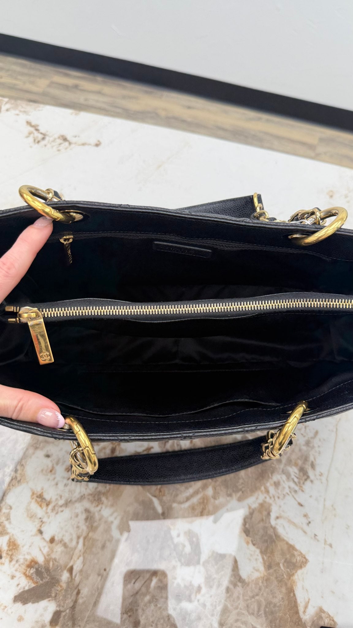 Chanel Black Quilted Caviar Leather Grand Shopping Tote (GST)