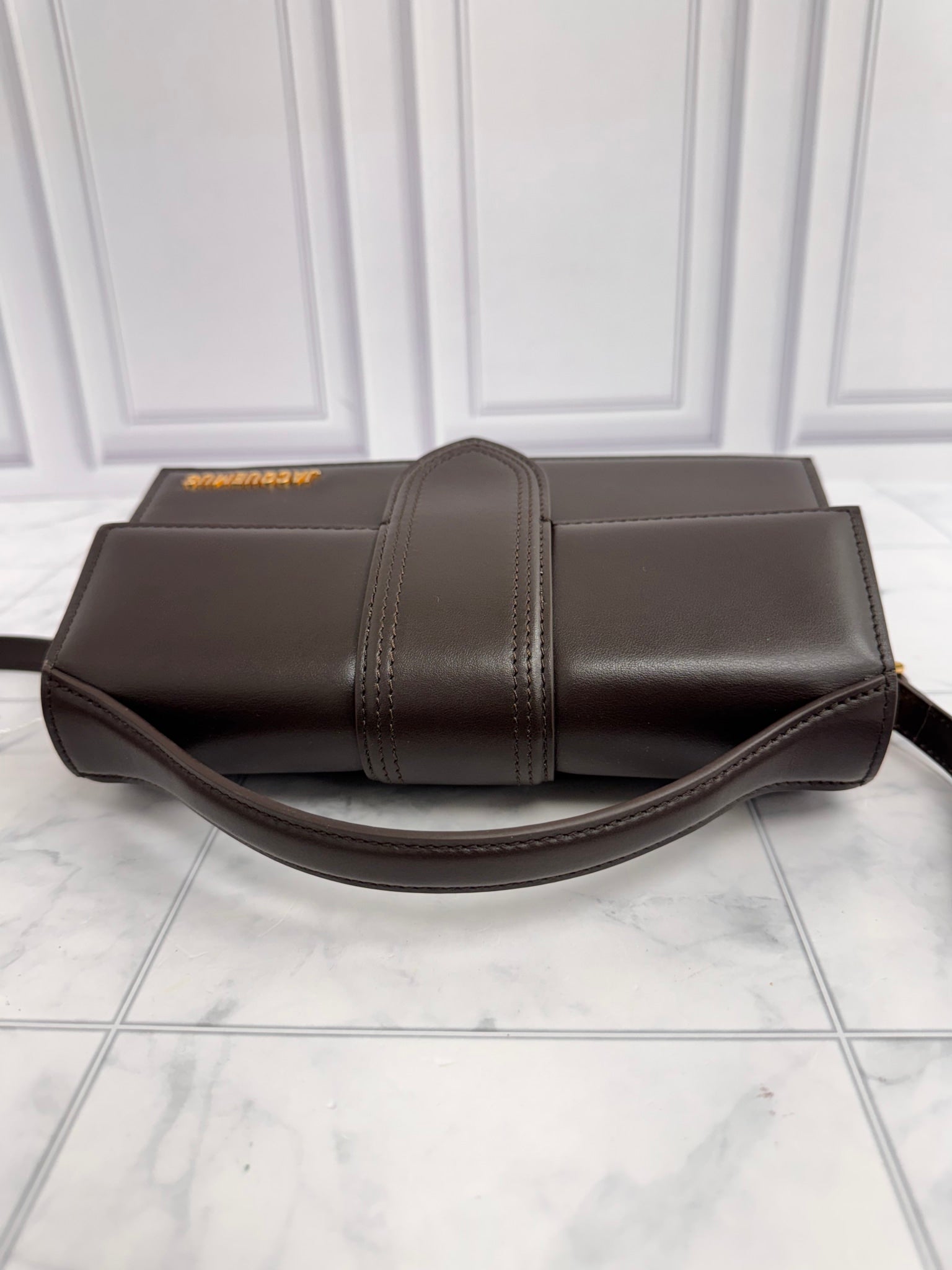 LIKE NEW - Jacquemus Dark Brown Leather Le Grand Bambino 2Way Bag
