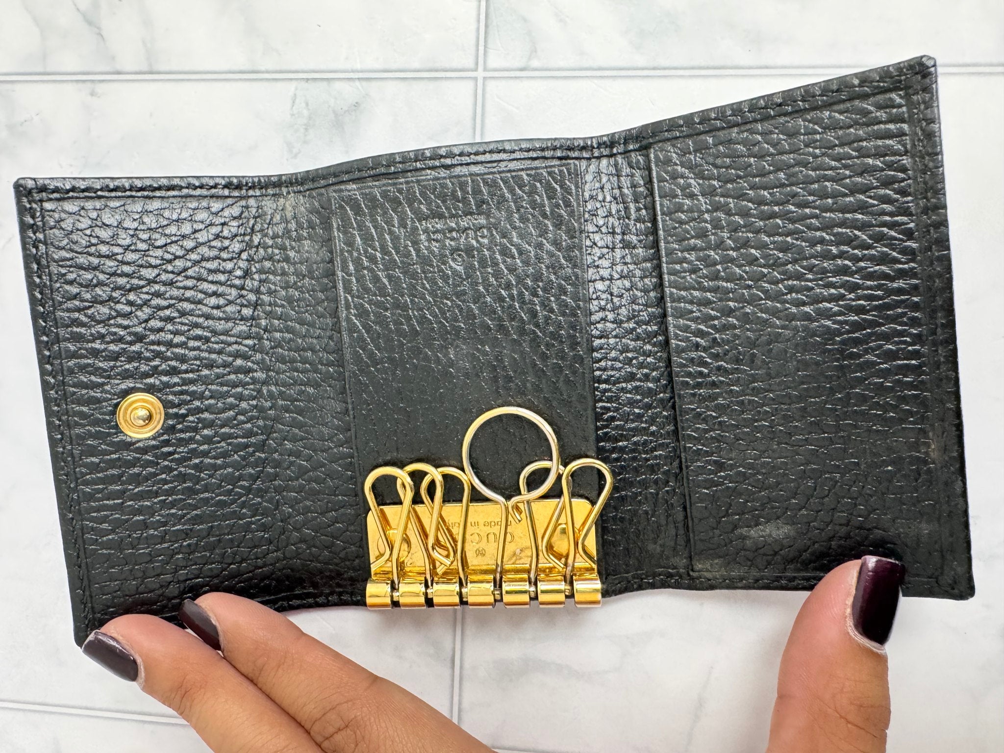 Gucci Black GG Marmont Grained Leather 6 Ring Holder