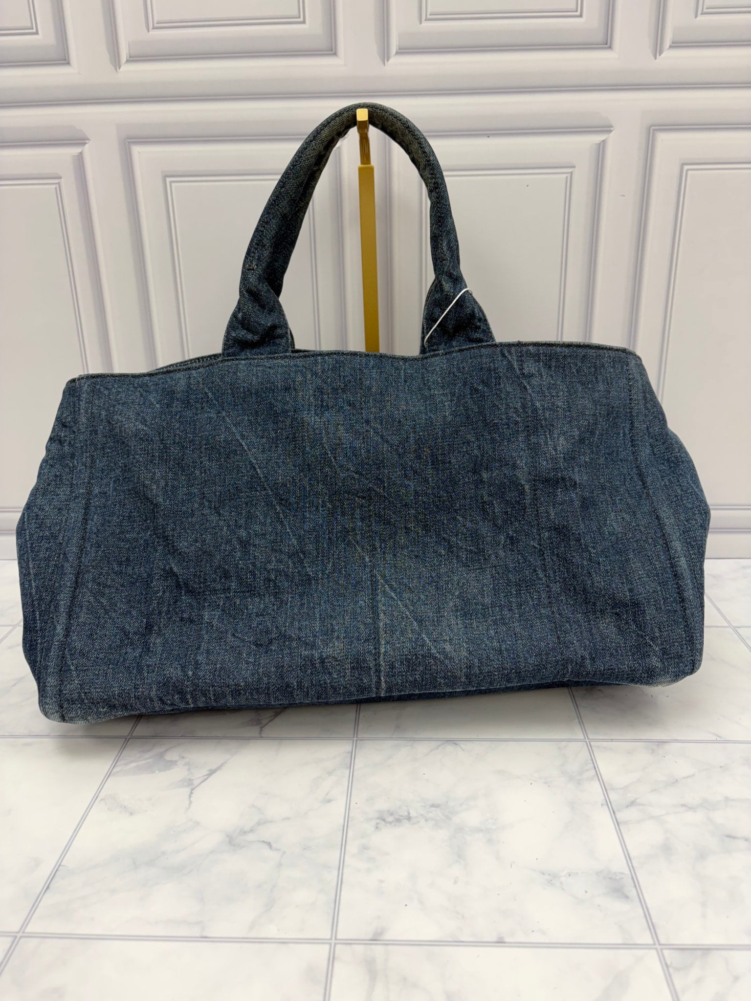Prada Blue Denim Studded Canapa Tote Bag