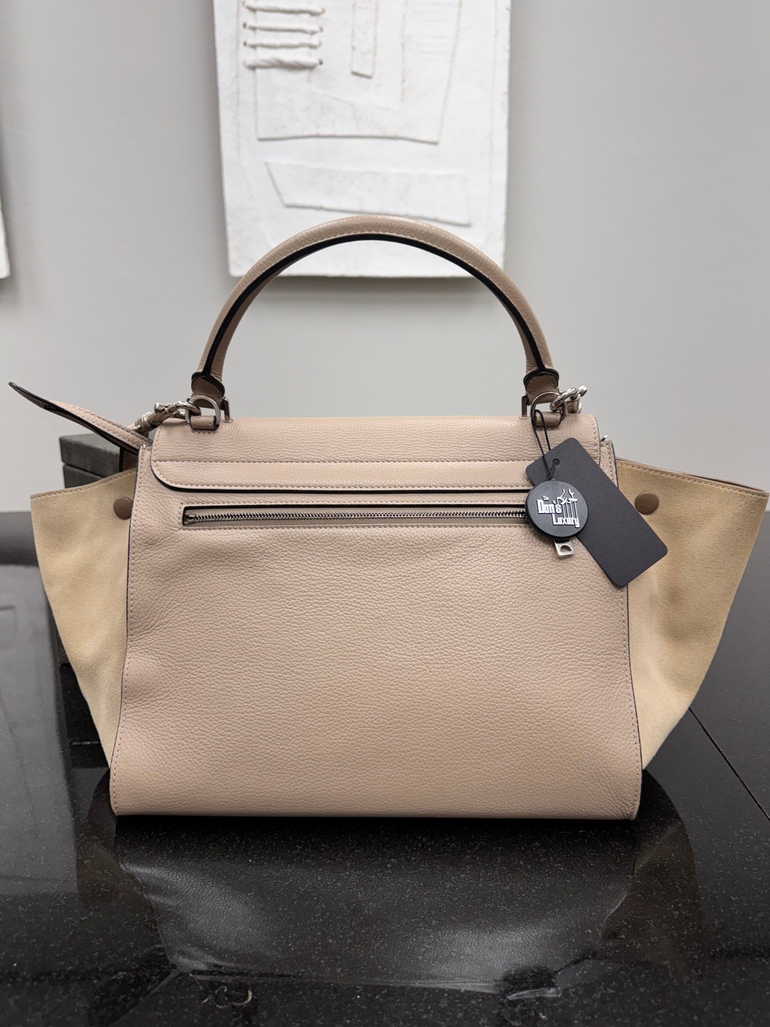 Celine Beige Leather And Suede Shoulder Bag