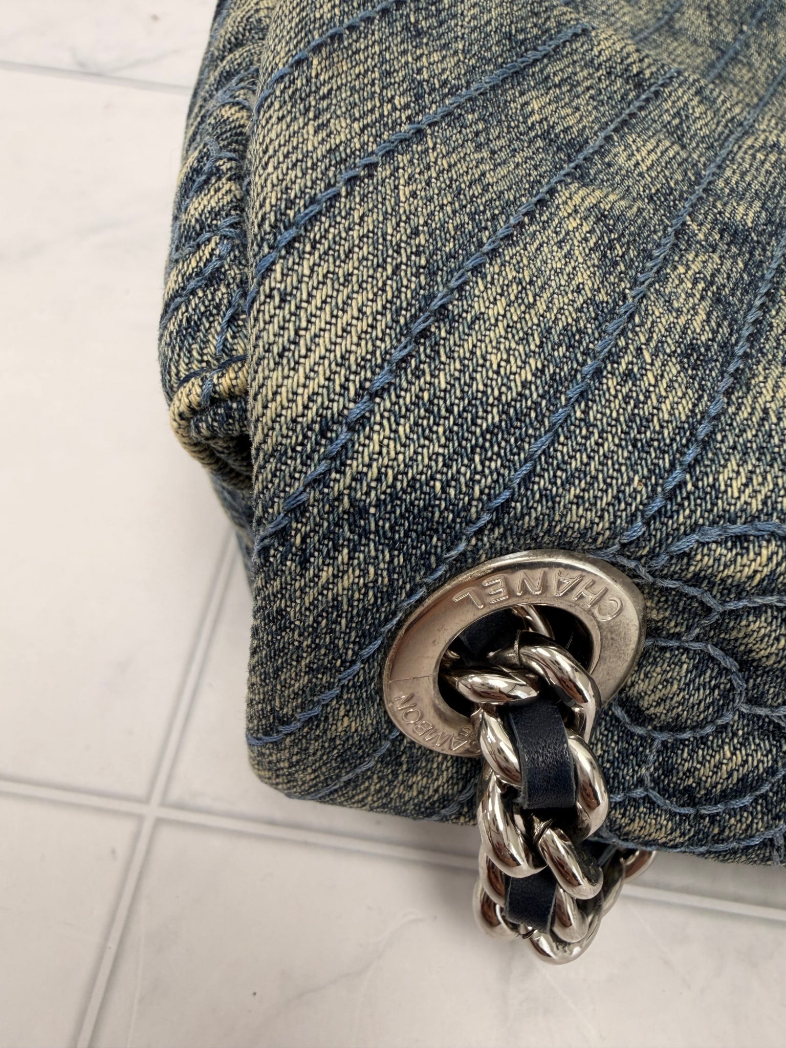 Chanel Denim Camellia Quilted Medium Flap Bag