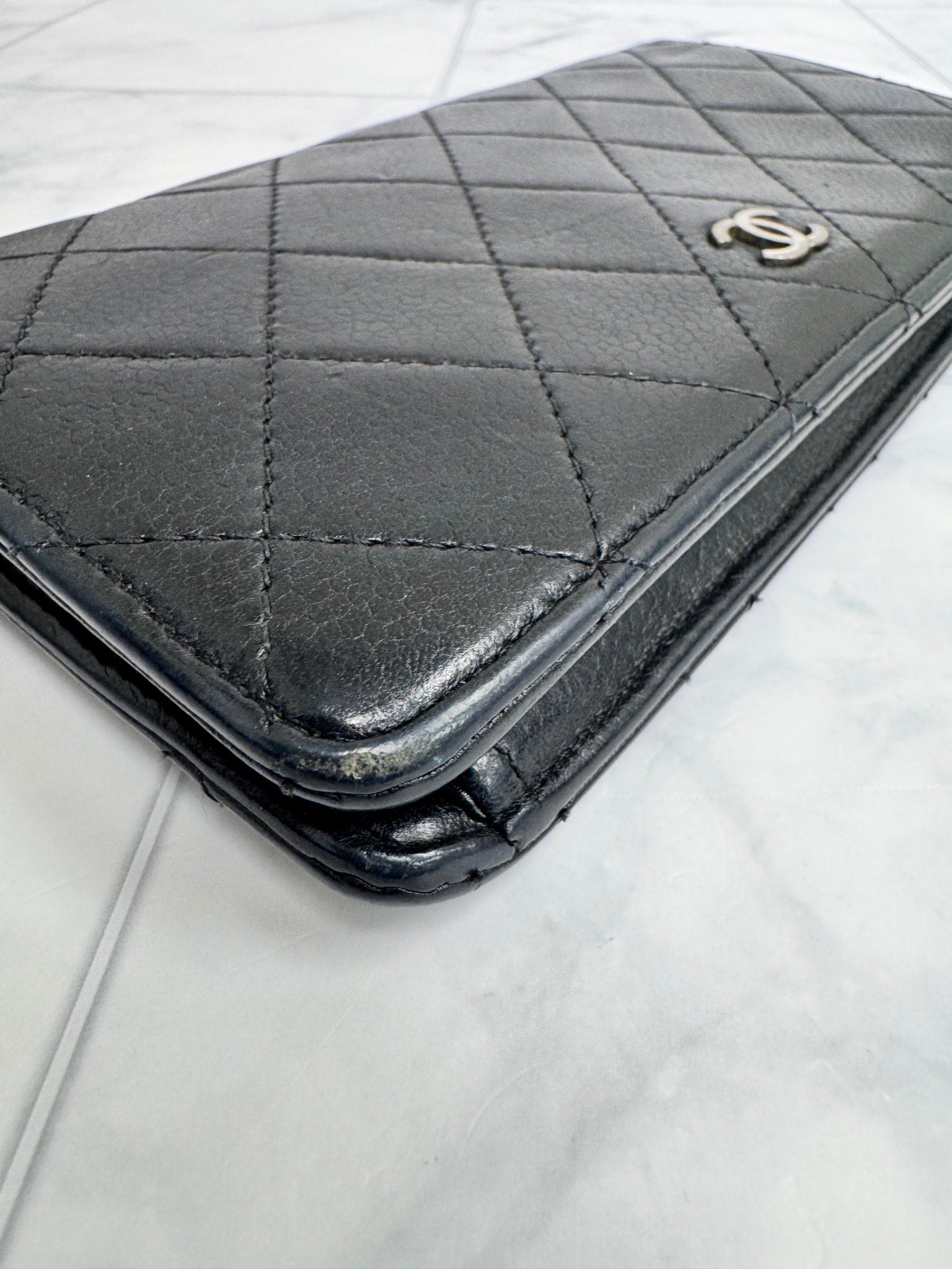 Chanel Black Diamond Quilted Caviar Leather Long Wallet