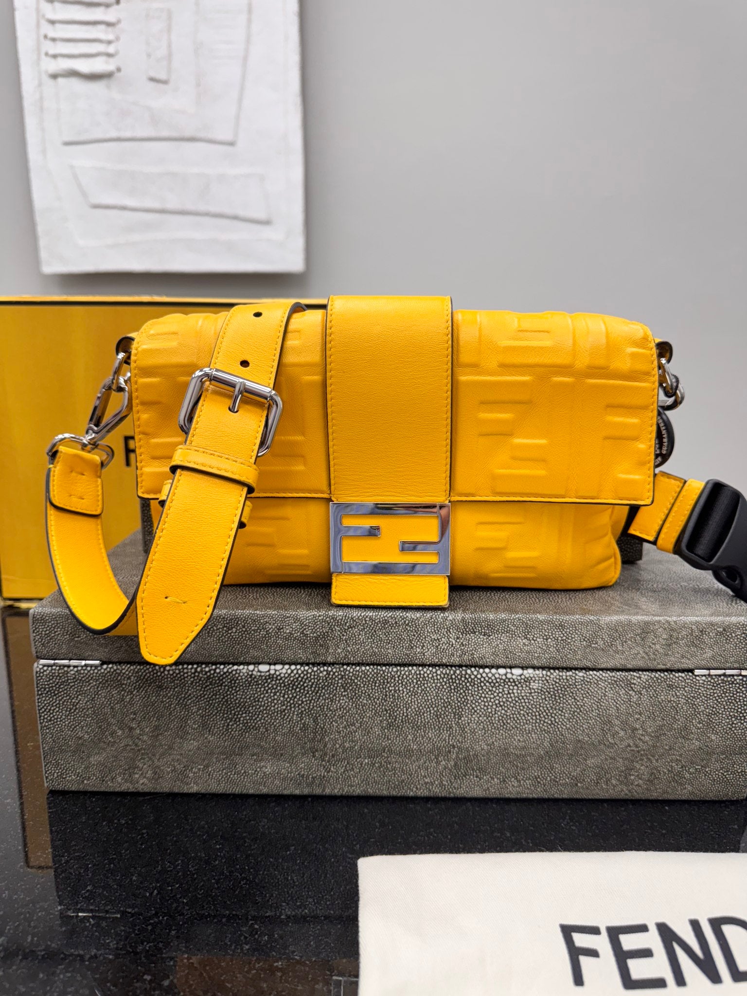 Fendi Yellow Zucca Embossed Leather Baguette 2Way Bag