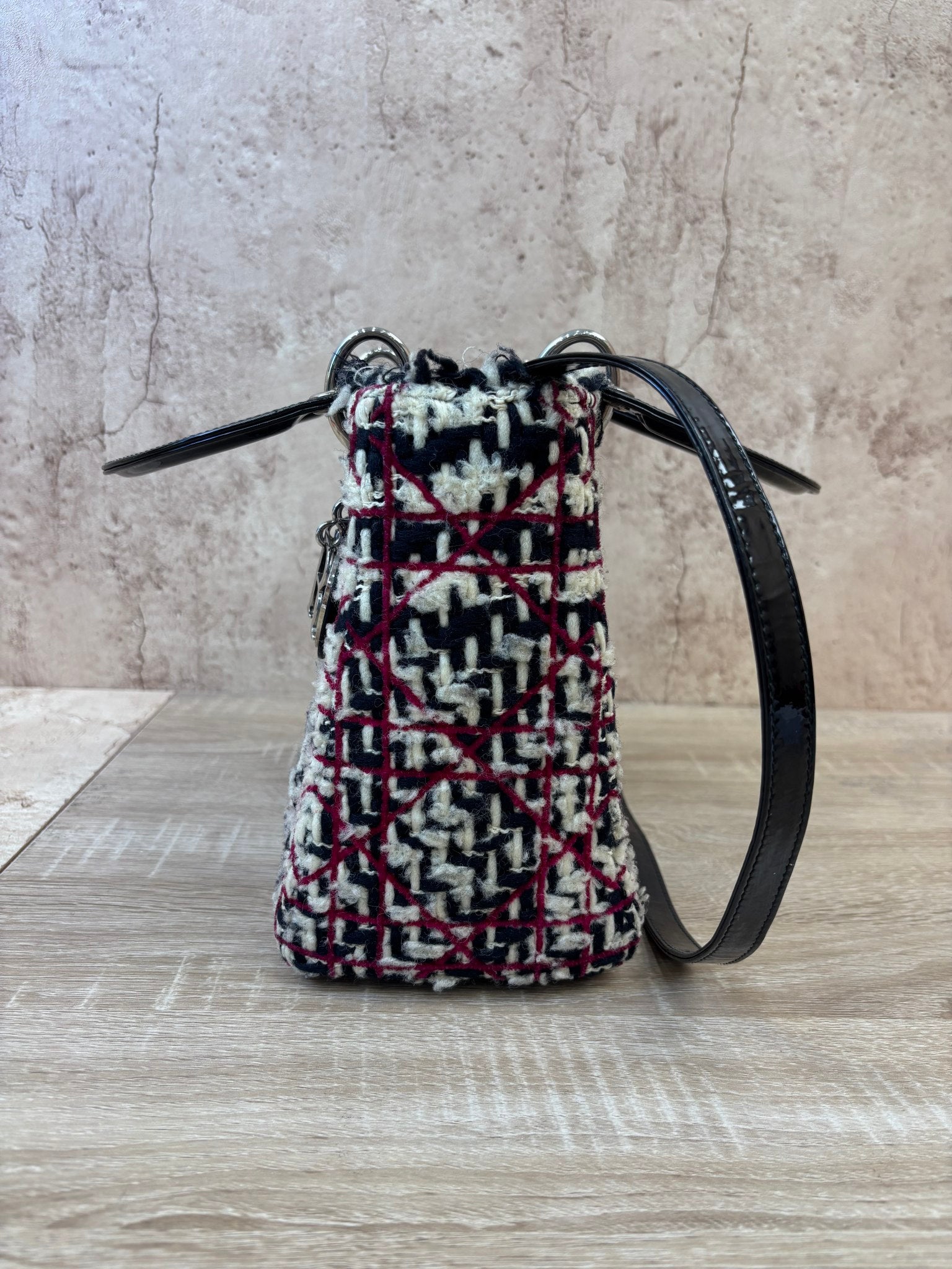 Christian Dior Multicolor Tweed Cannage Large Top Handle Bag