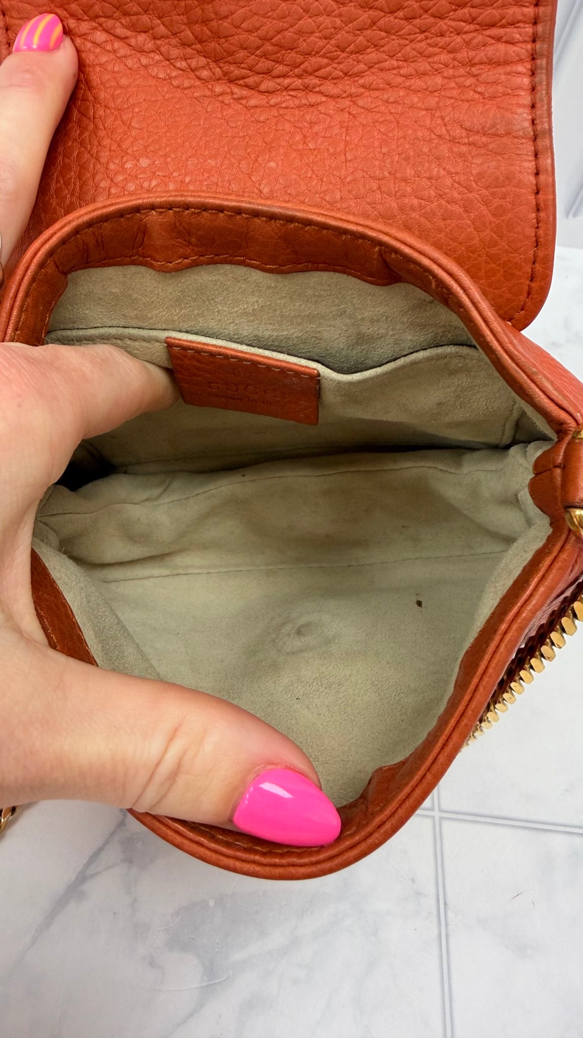 Gucci Orange Leather 1973 GG Chain Crossbody