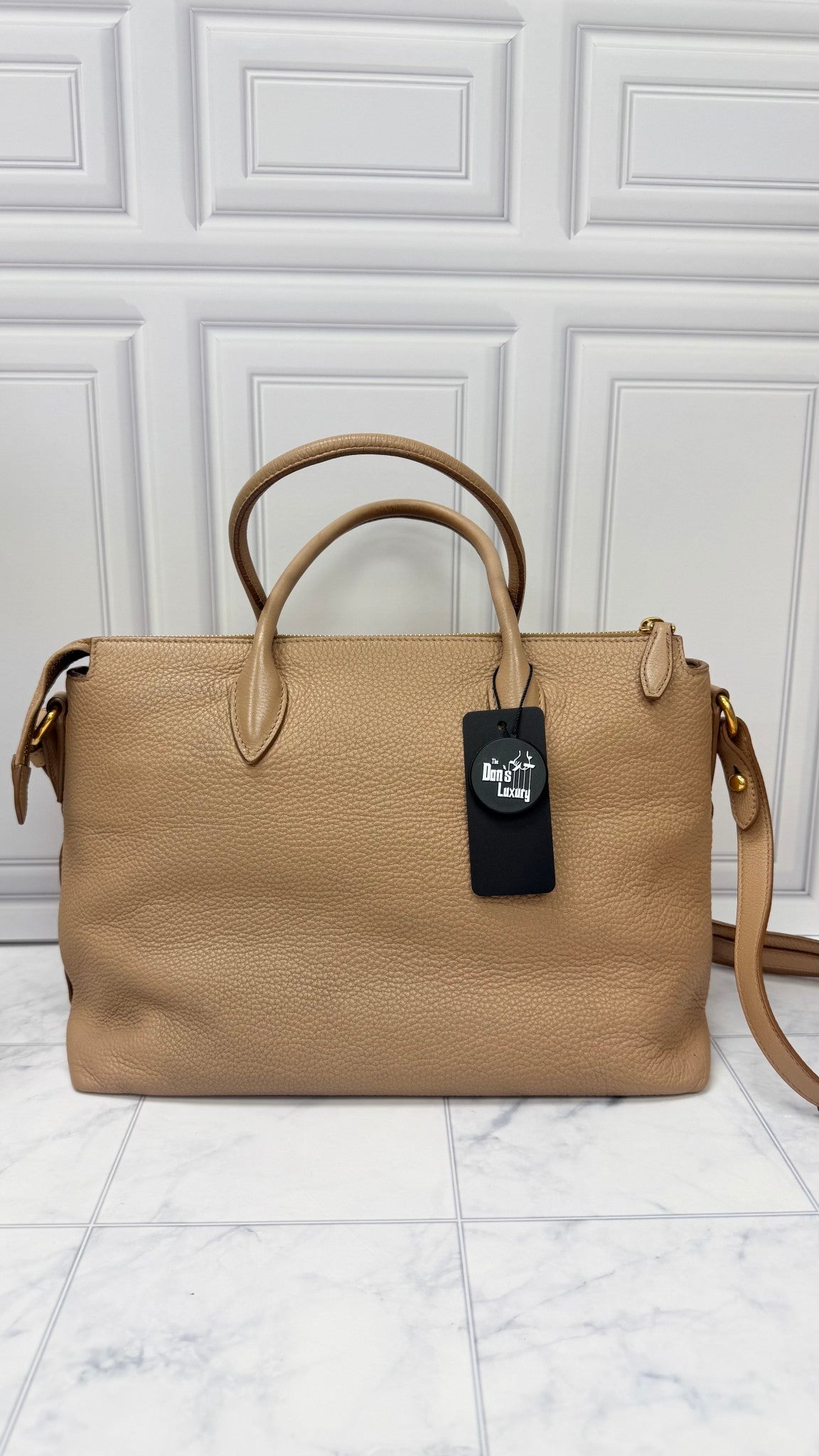Prada Beige Grained Leather Vitello Daino Handbag