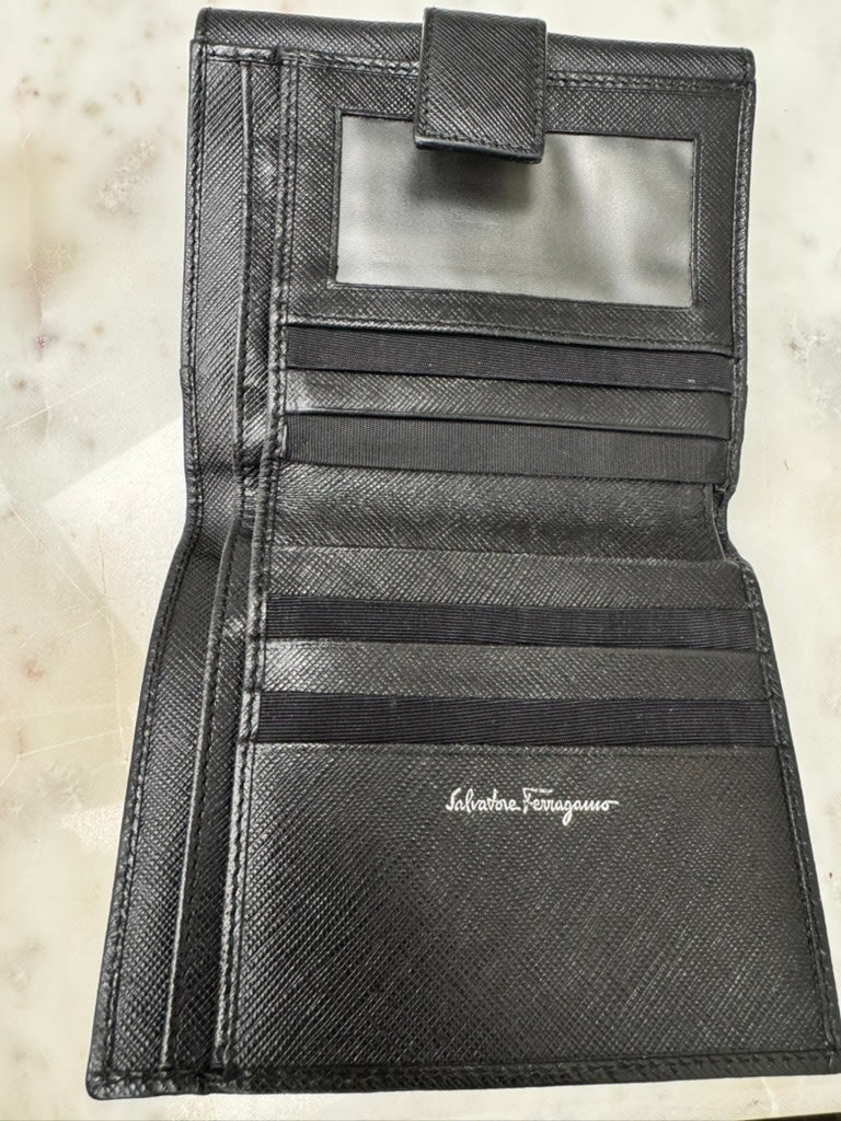 Salvatore Ferragamo Black Saffiano Leather Compact Wallet