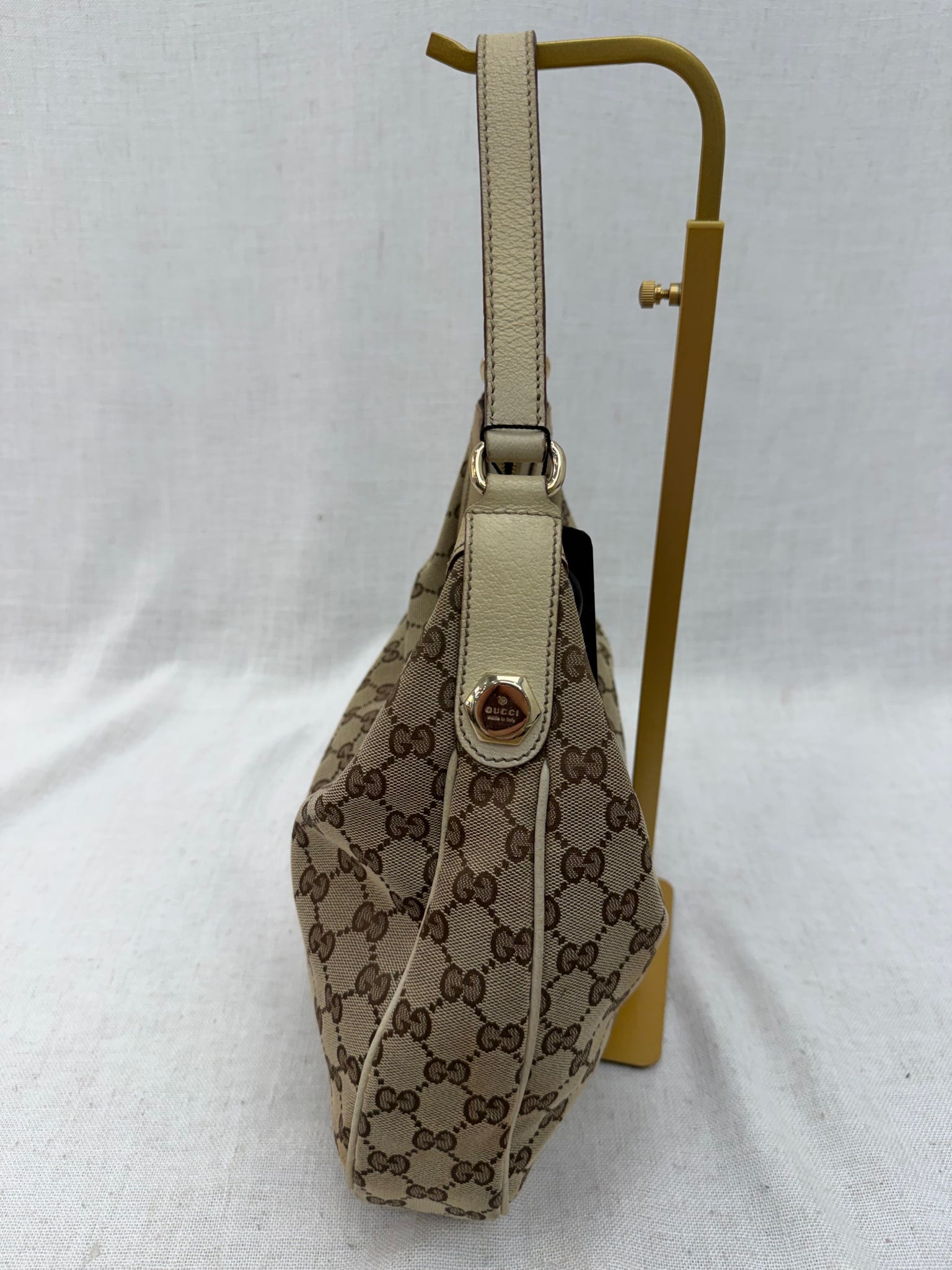 Gucci GG Beige Canvas Shoulder Hobo Bag