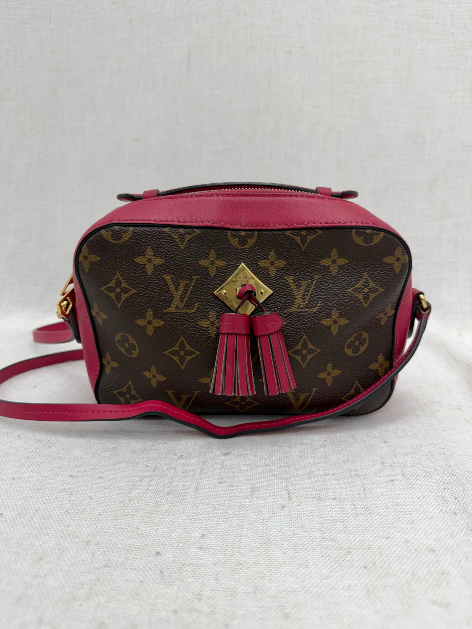 Louis Vuitton Monogram & Fuchsia Leather Santogne Crossbody Bag
