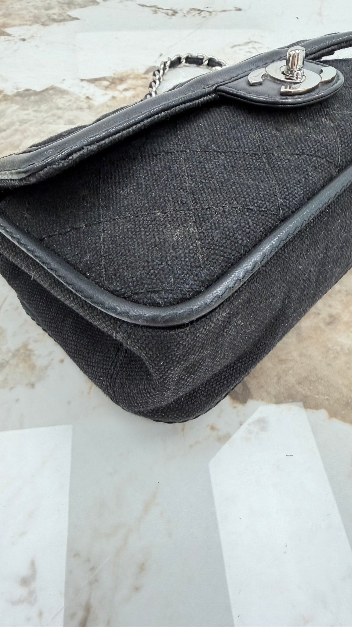 Chanel Black Quilted Canvas Medium Double Flap