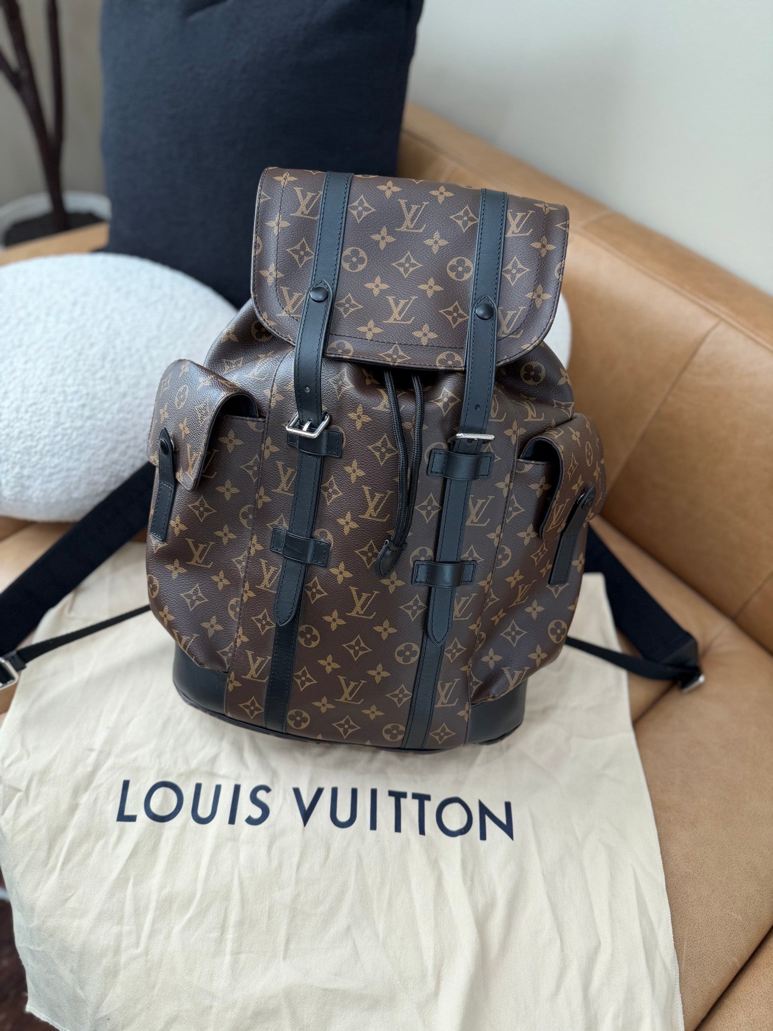 LIKE NEW- Louis Vuitton Monogram & Macassar Christopher Backpack MM