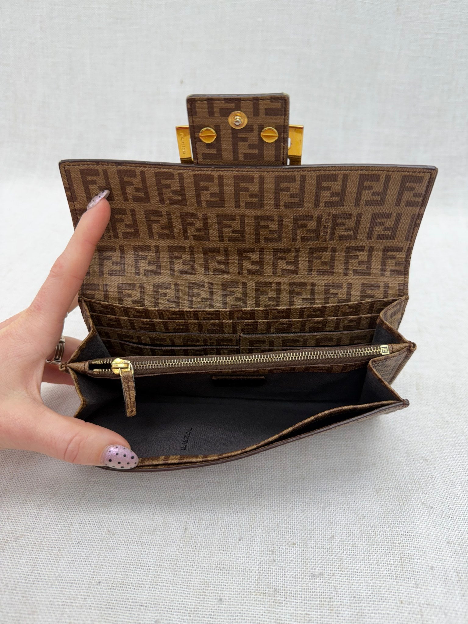 Fendi Brown Zucca Coated Canvas Long Wallet