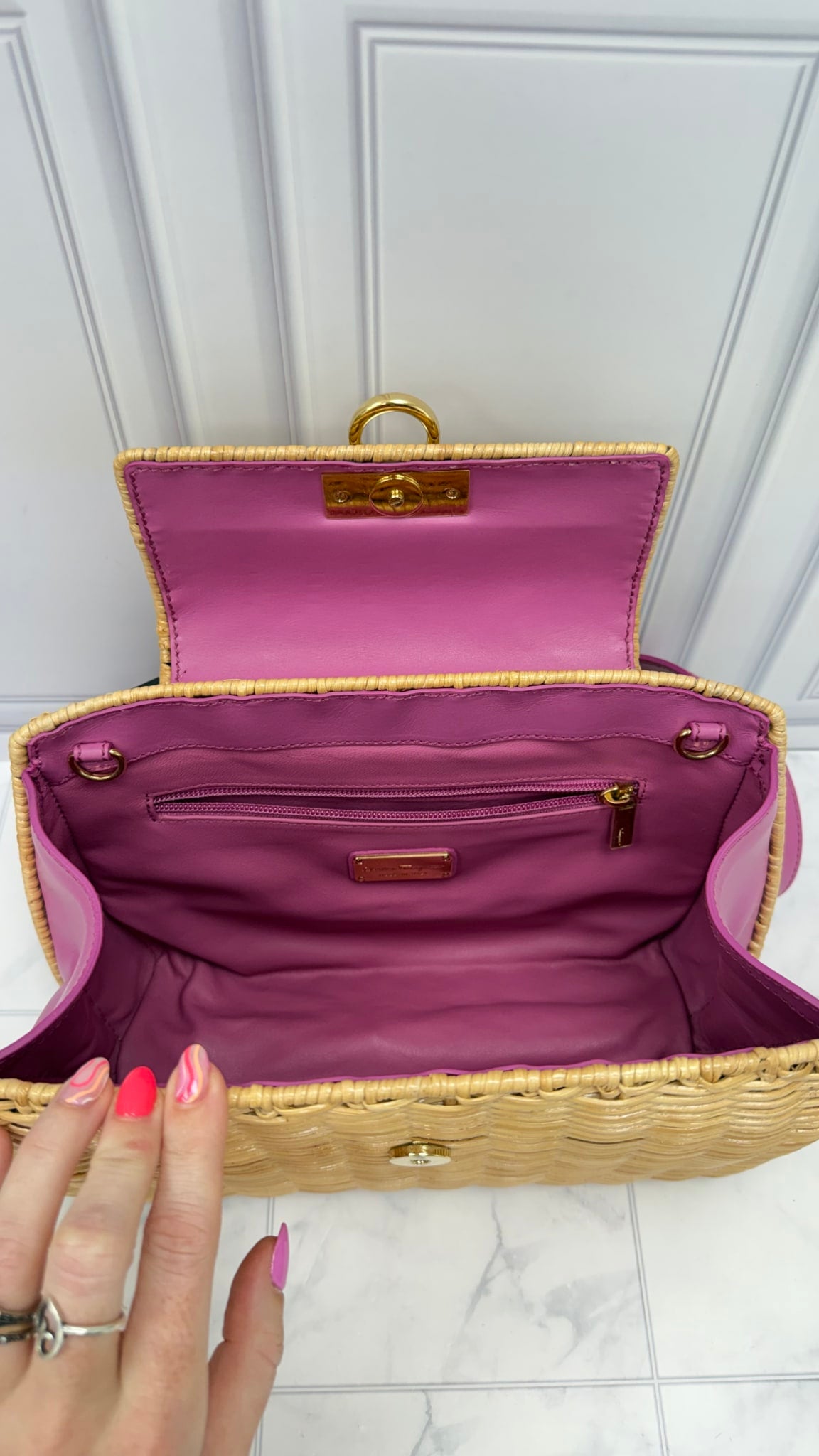 Salvatore Ferragamo Wicker & Pink Leather 2Way Bag