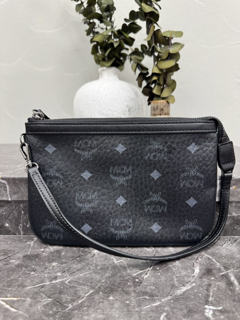 MCM Black Visetos Leather Pouch