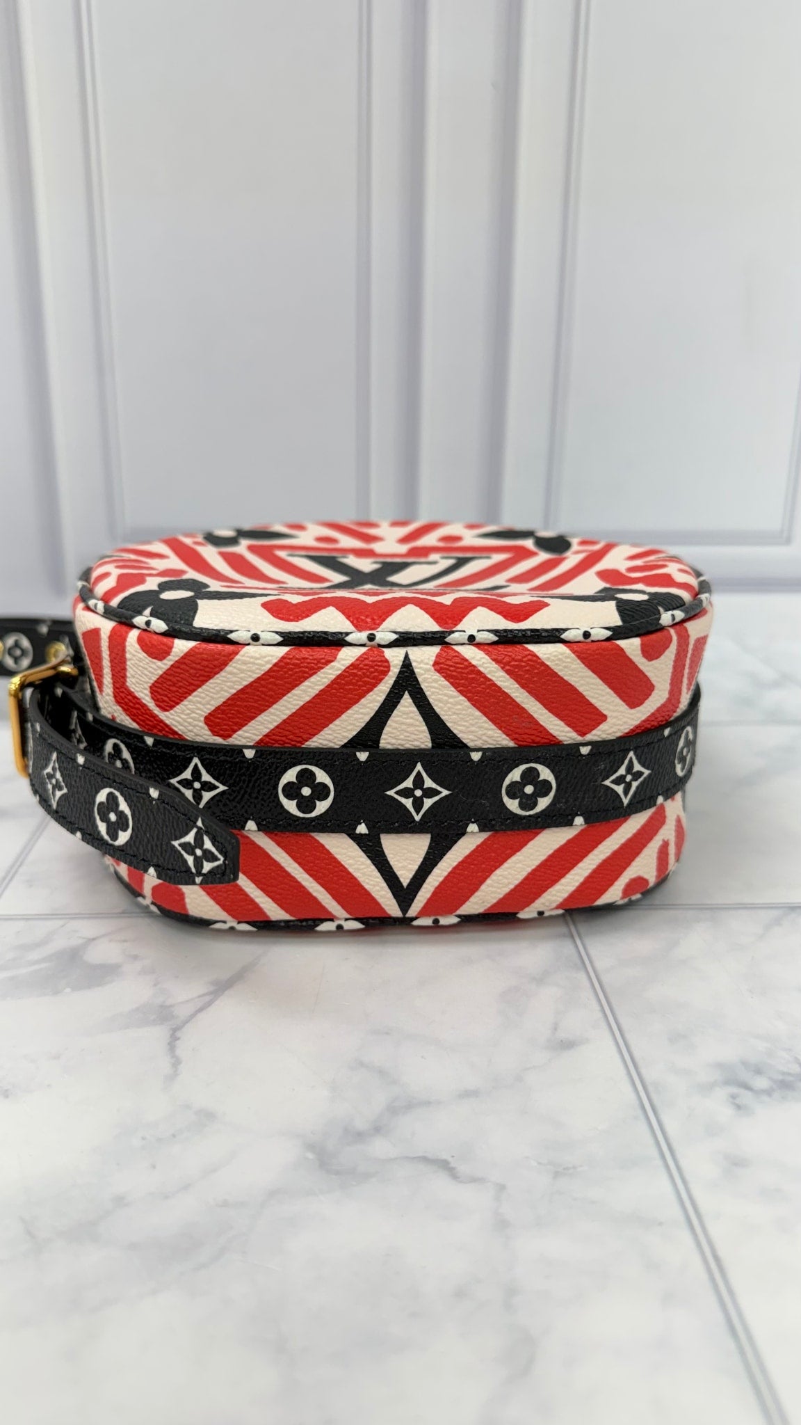 LIKE NEW - Louis Vuitton Red And Black Monogram Giant Crafty Boite Chapeau Souple PM Crossbody Bag