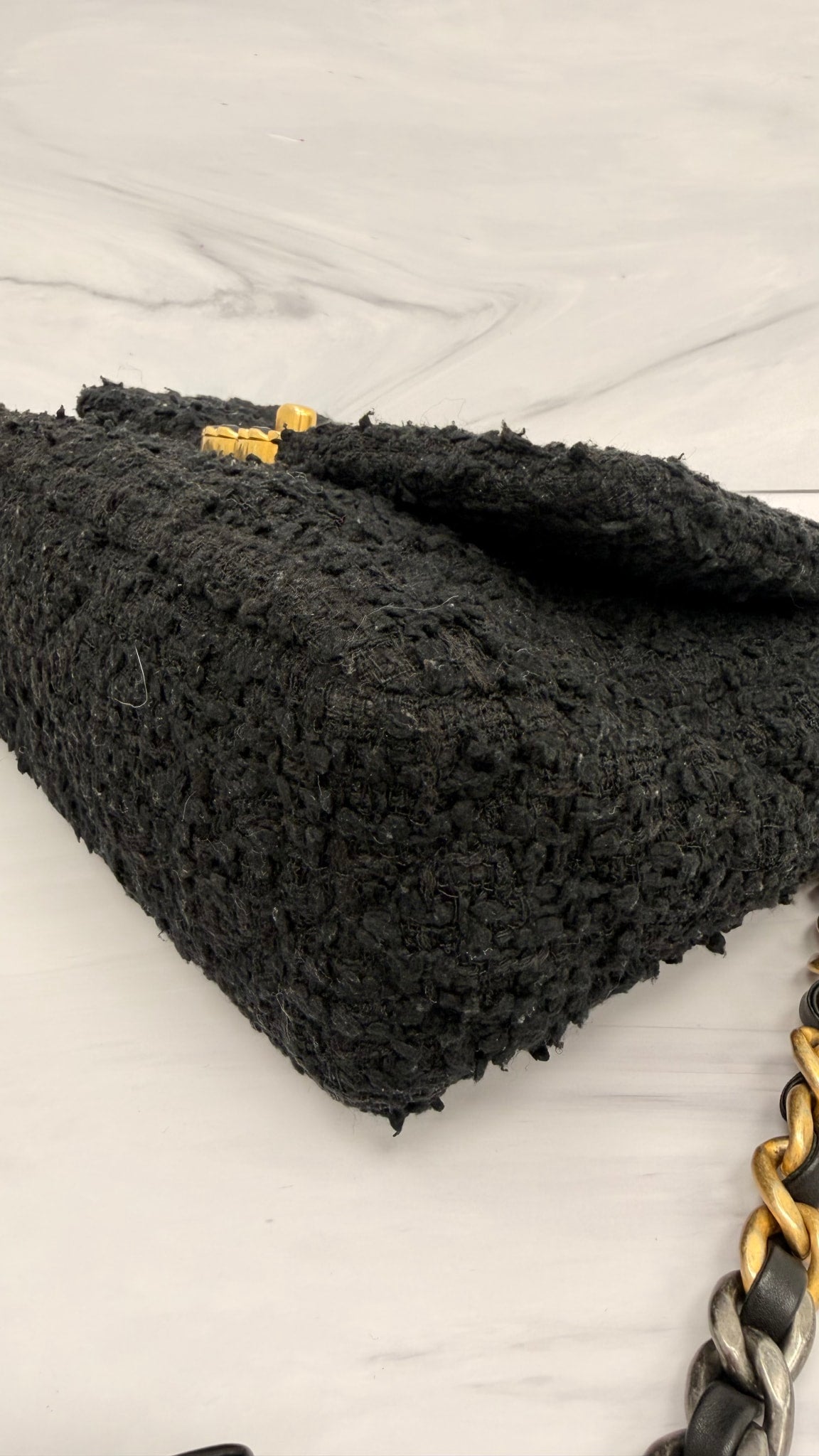 Chanel Black Tweed Chanel 19 Flap Chain Medium Shoulder Bag