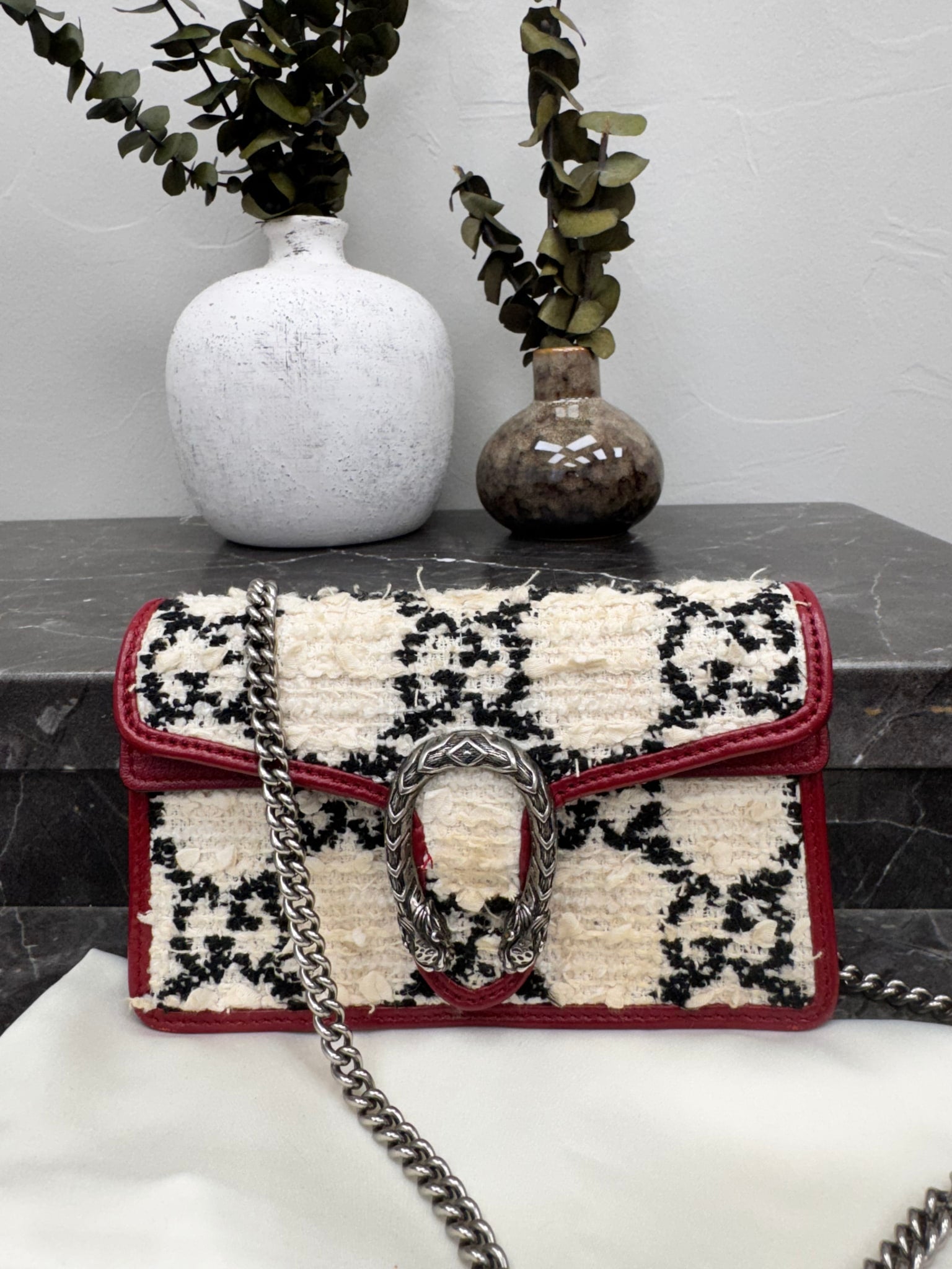 Gucci Red GG Tweed Small Dionysus Super Mini Chain Bag