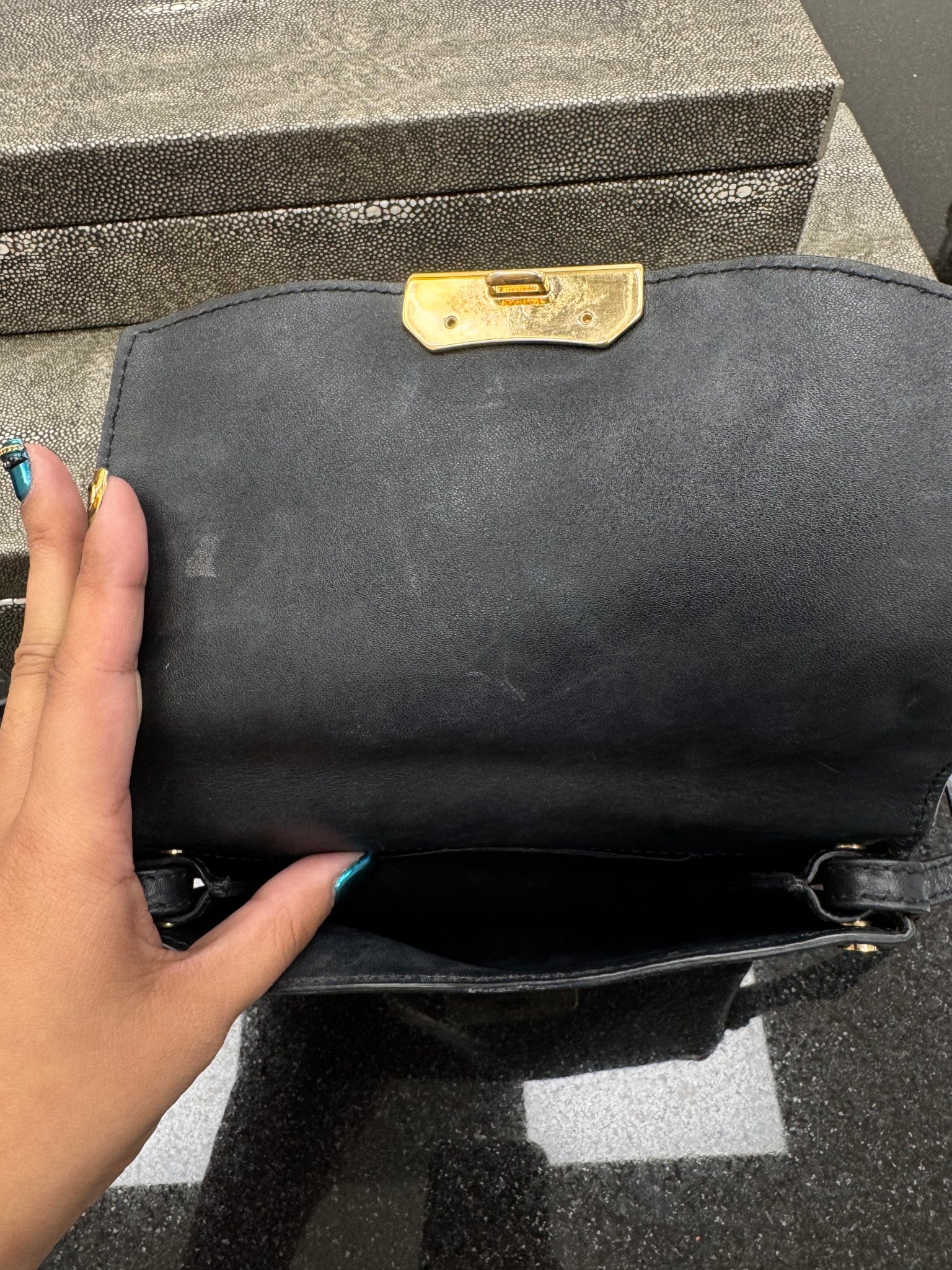 Burberry Black Embossed Check Leather Crossbody