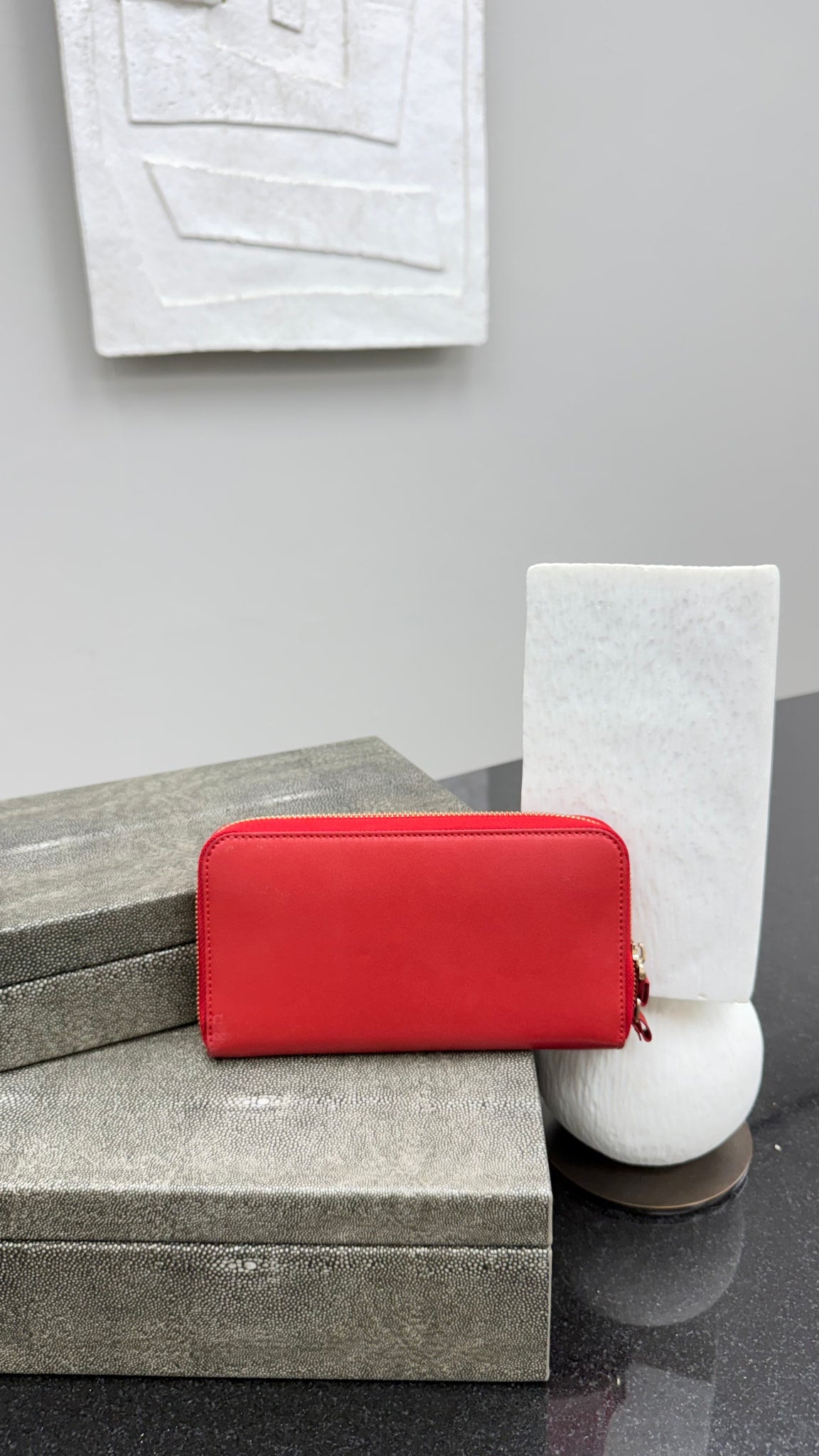 Salvatore Ferragamo Red Leather Vara Ribbon Zippy wallet