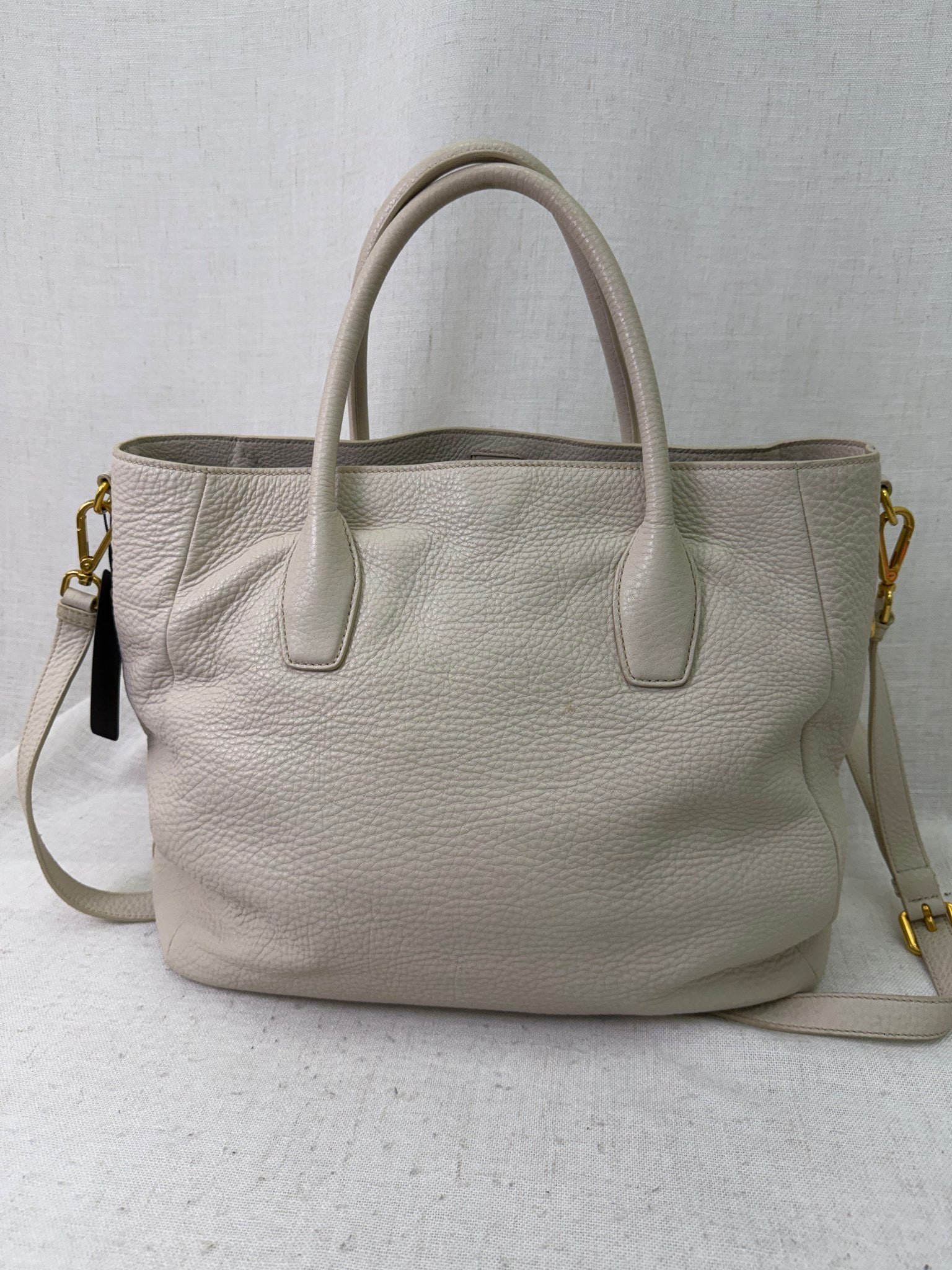 Prada Cream Tumbled Leather 2way Bag