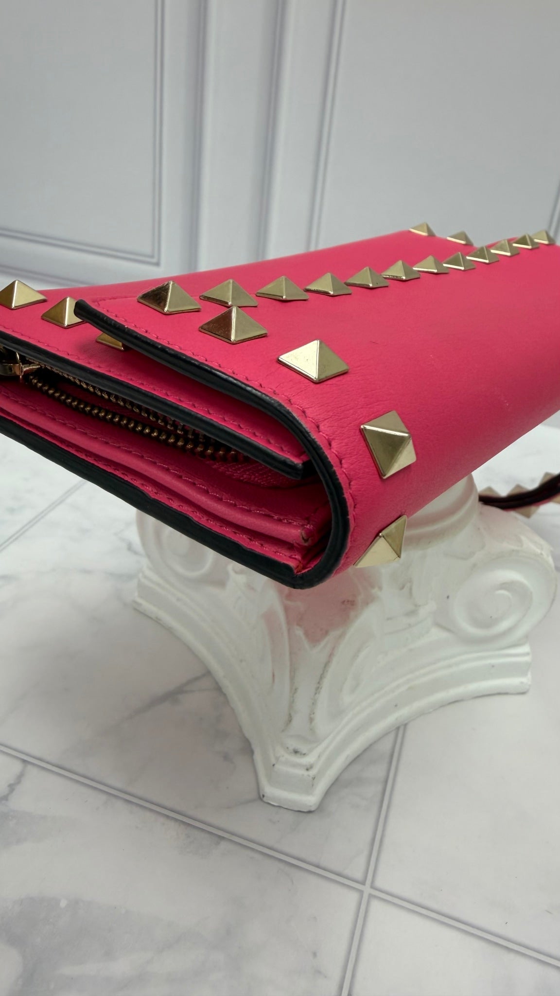 Valentino Pink Leather Rockstud Wristlet Wallet