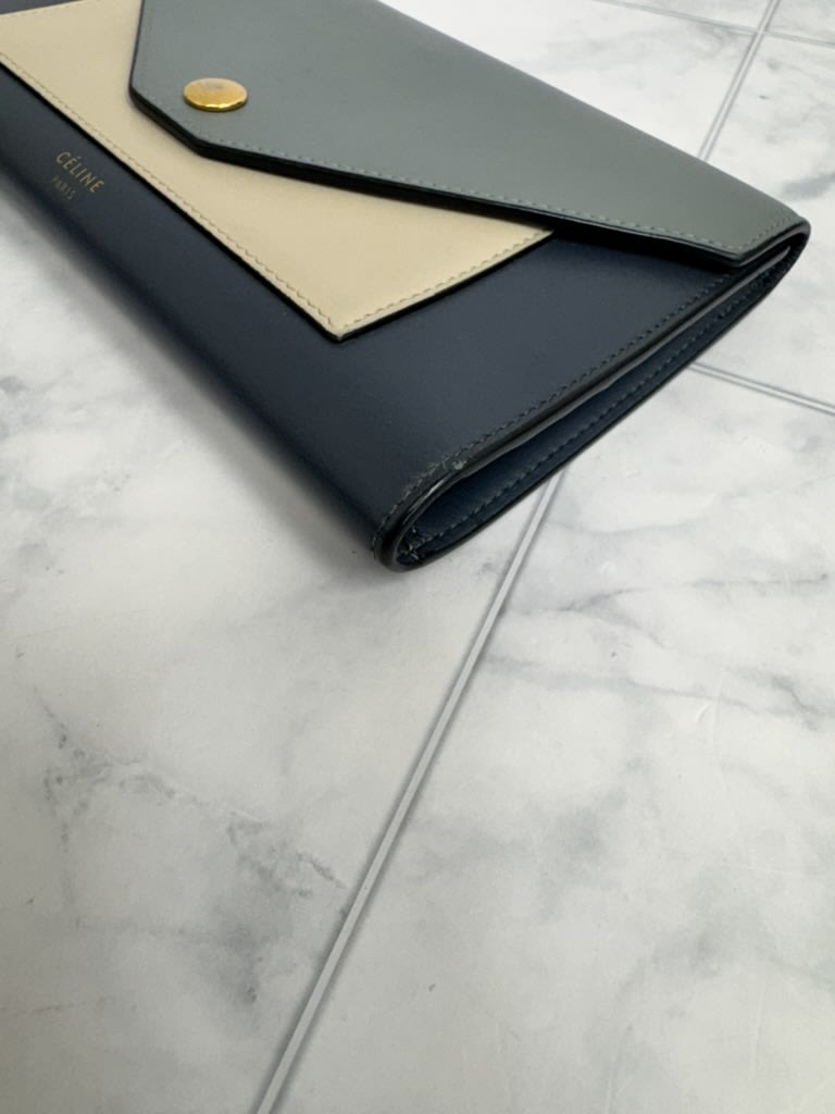 Celine Tricolor Leather Pocket Trifold Envelope Long Wallet