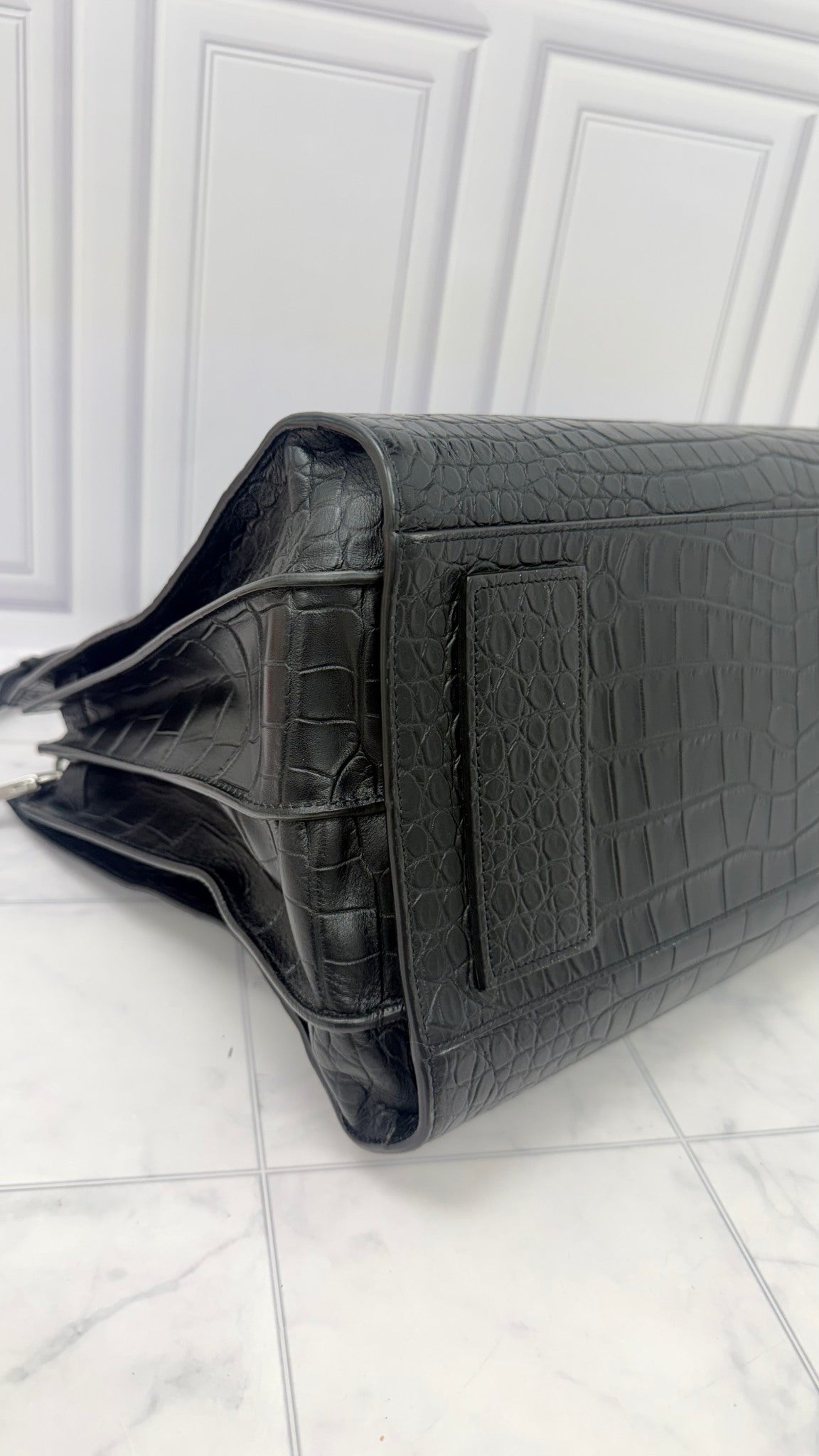 Saint Laurent YSL Black Croc Embossed Leather Large Sac De Jour Tote bag