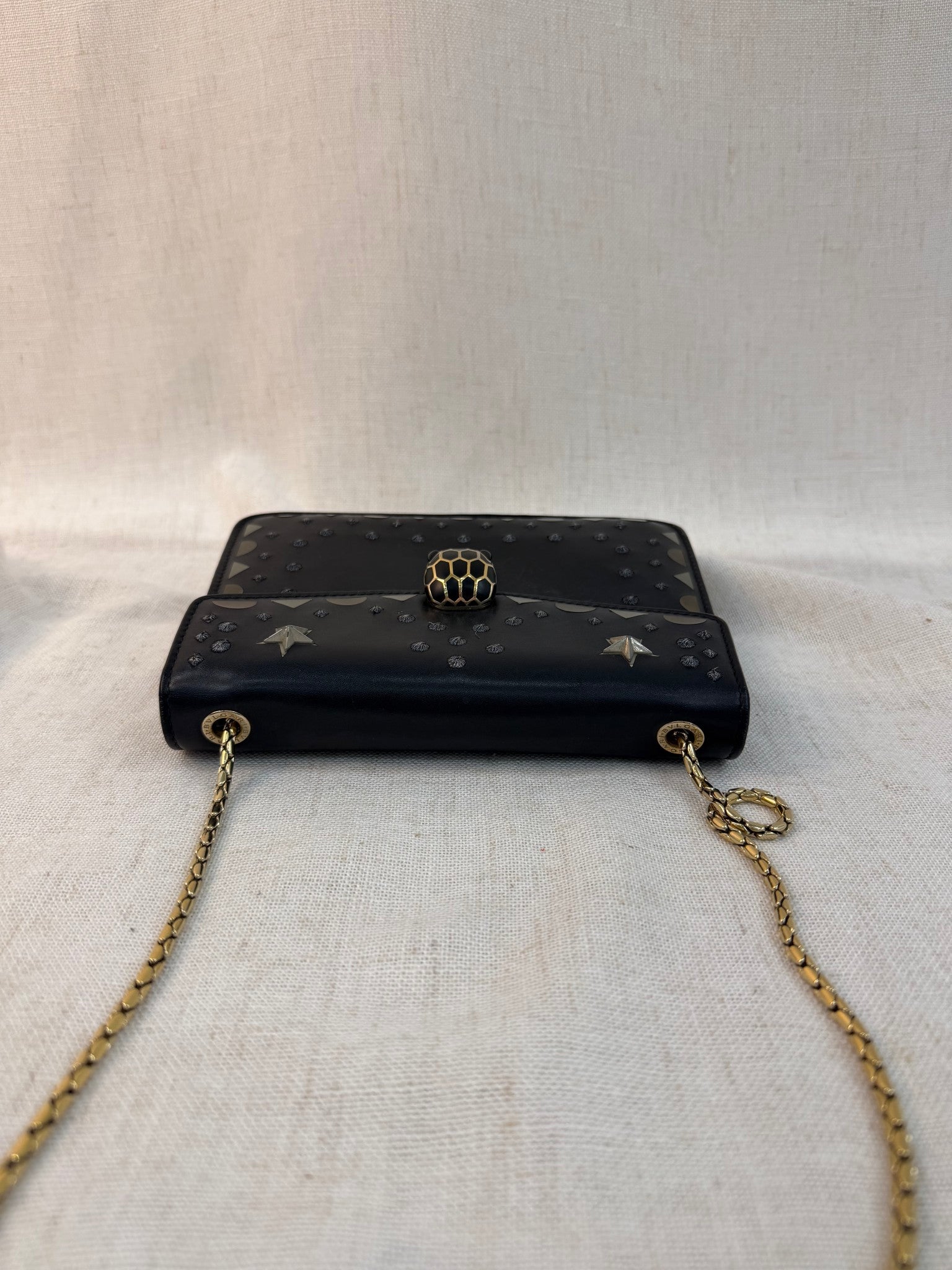 Bvlgari Black Leather serpenti Star Studded Small Crossbody