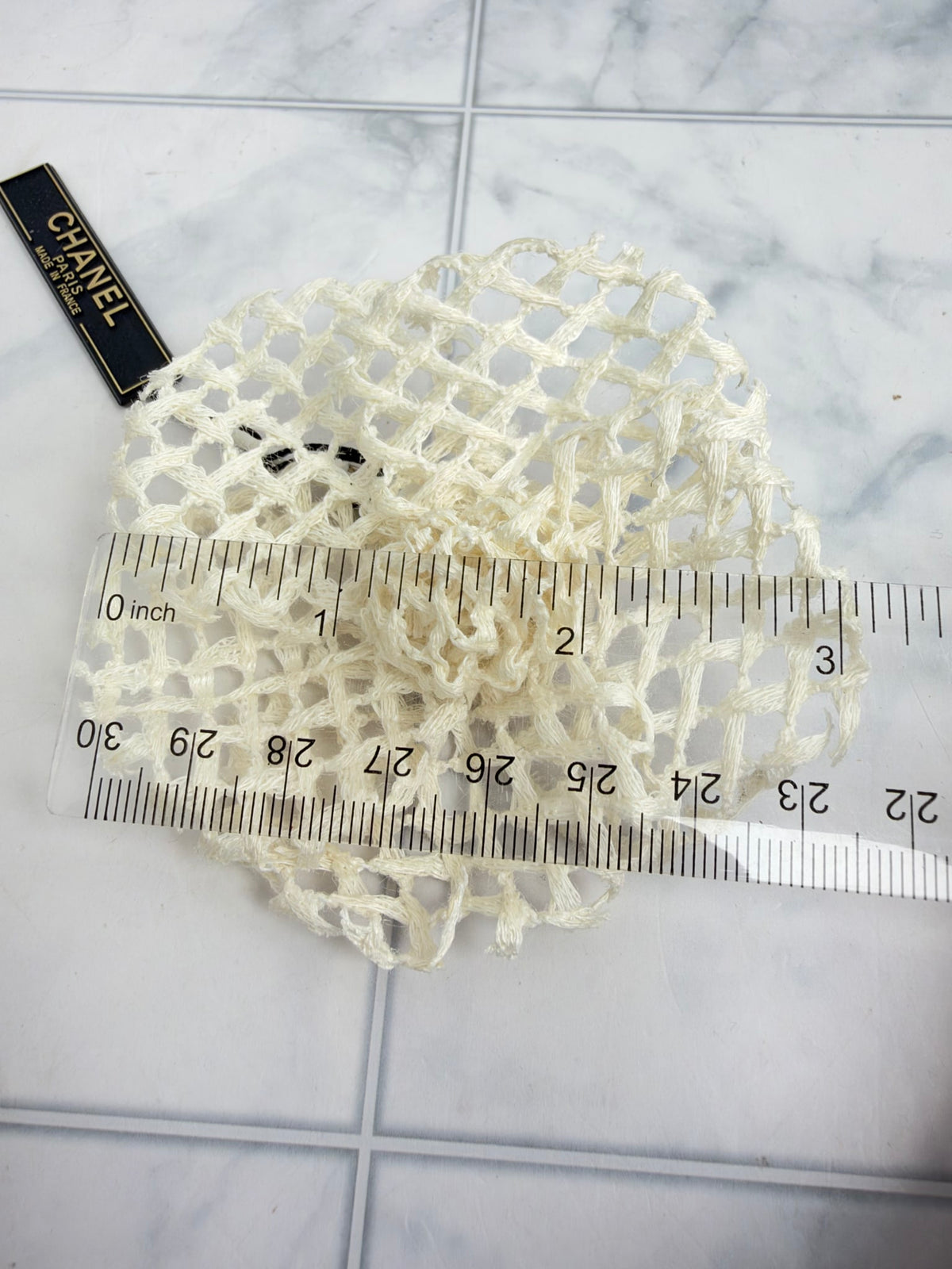 Chanel Ivory Mesh Camellia Flower Pin Brooch