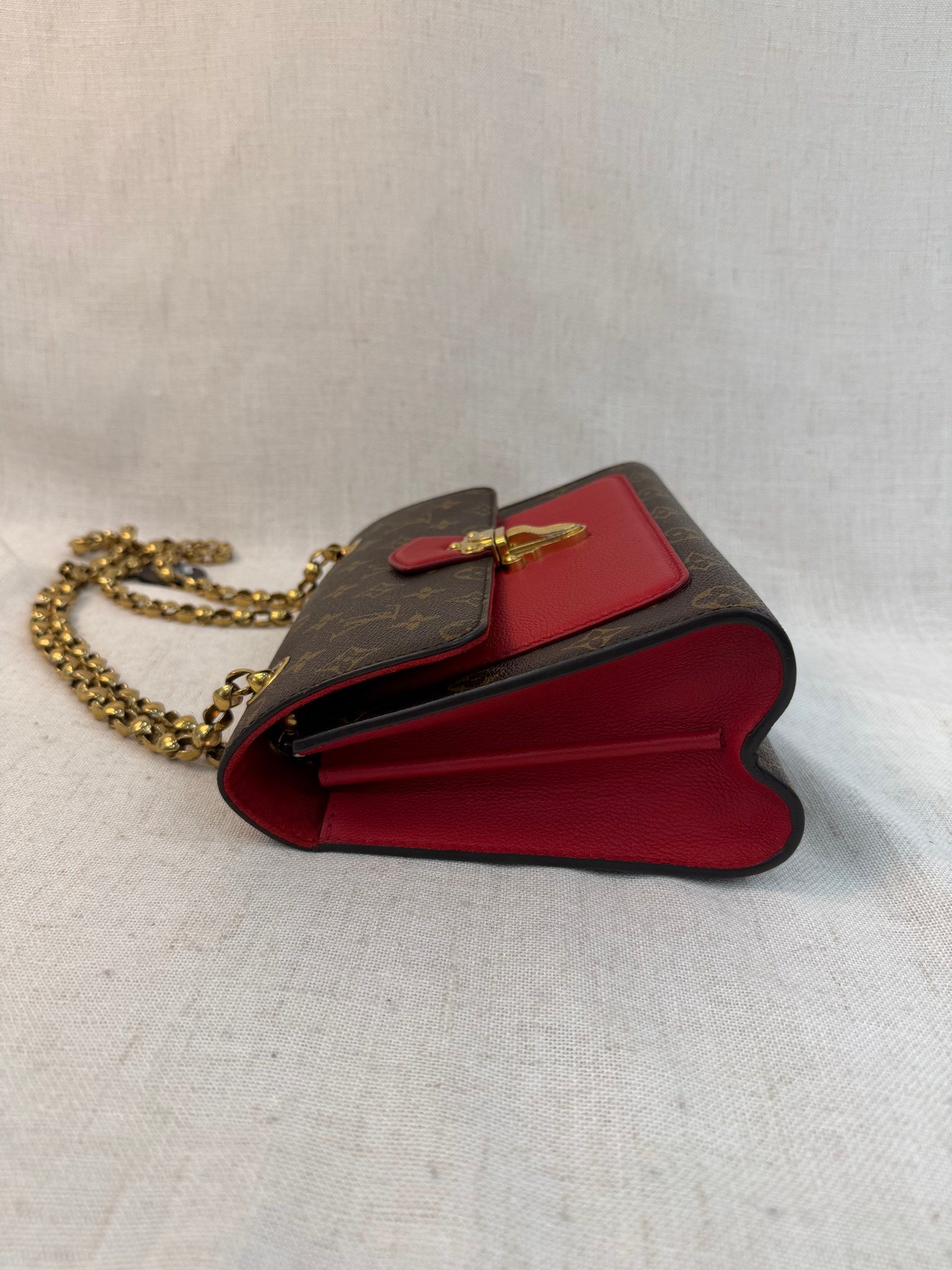 Louis Vuitton Monogram And Red Leather Victorie Shoulder Bag