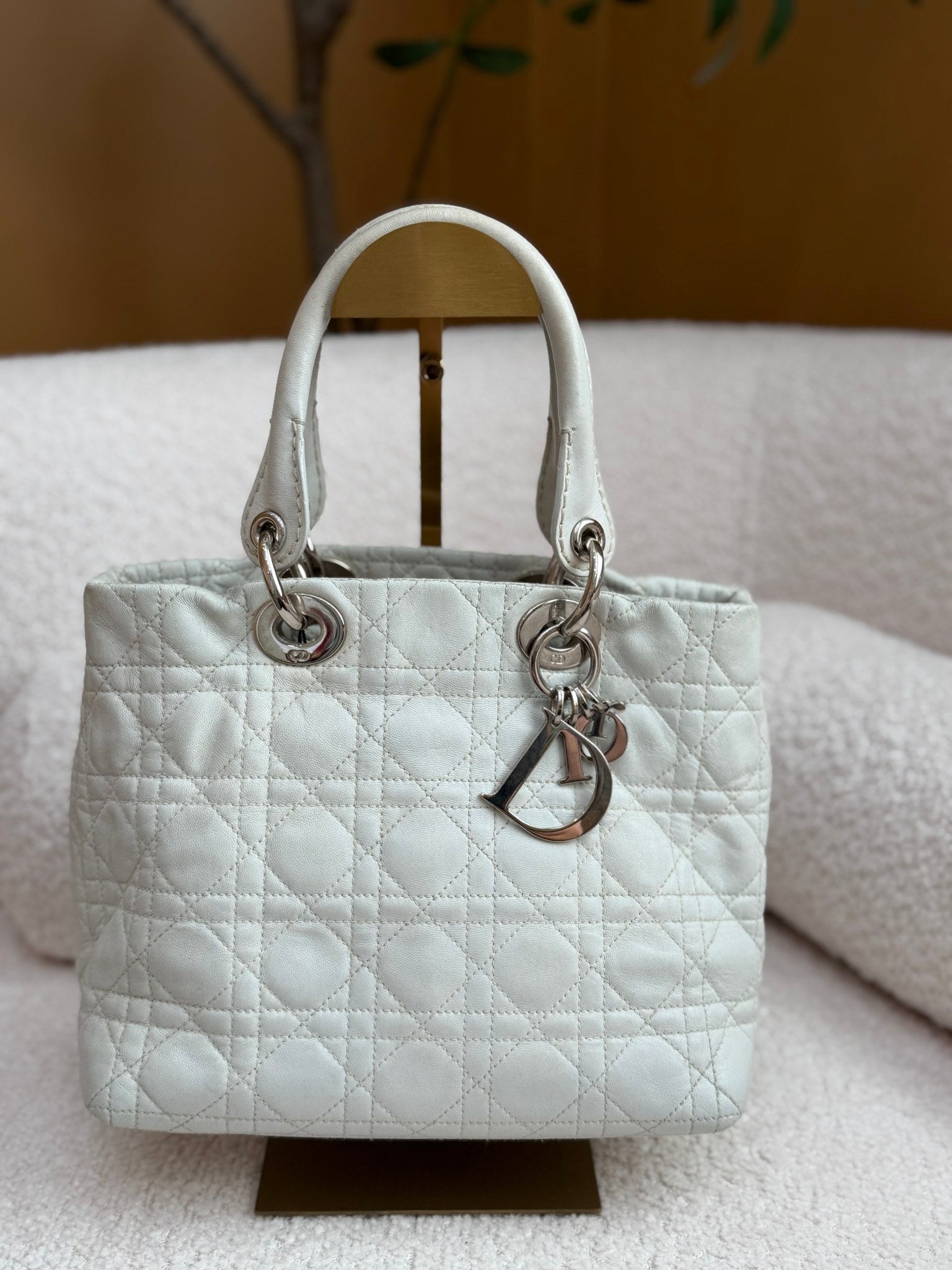 Christian Dior White Leather Lady Dior Bag