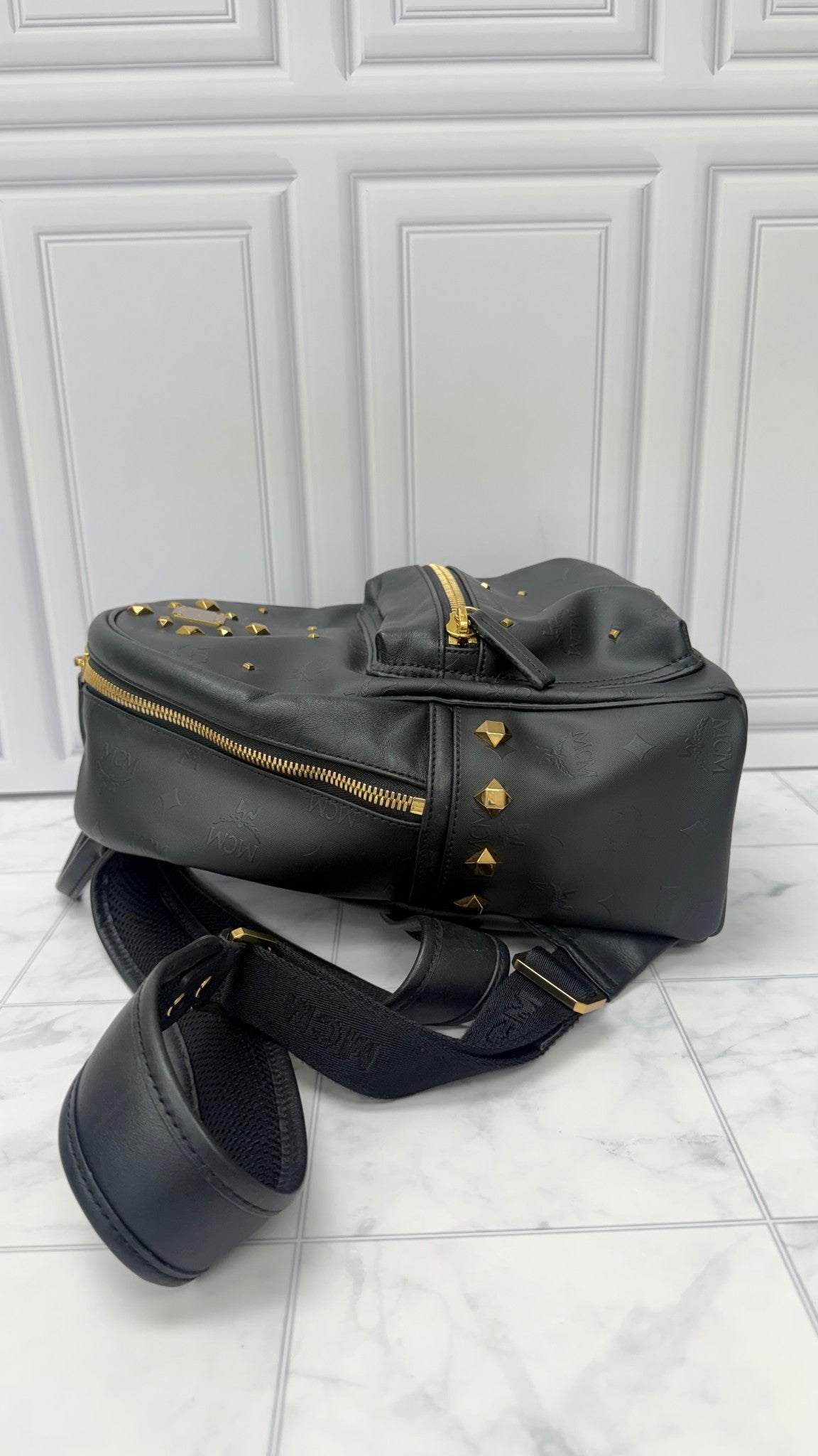 MCM Black Coated Canvas Small Backpack