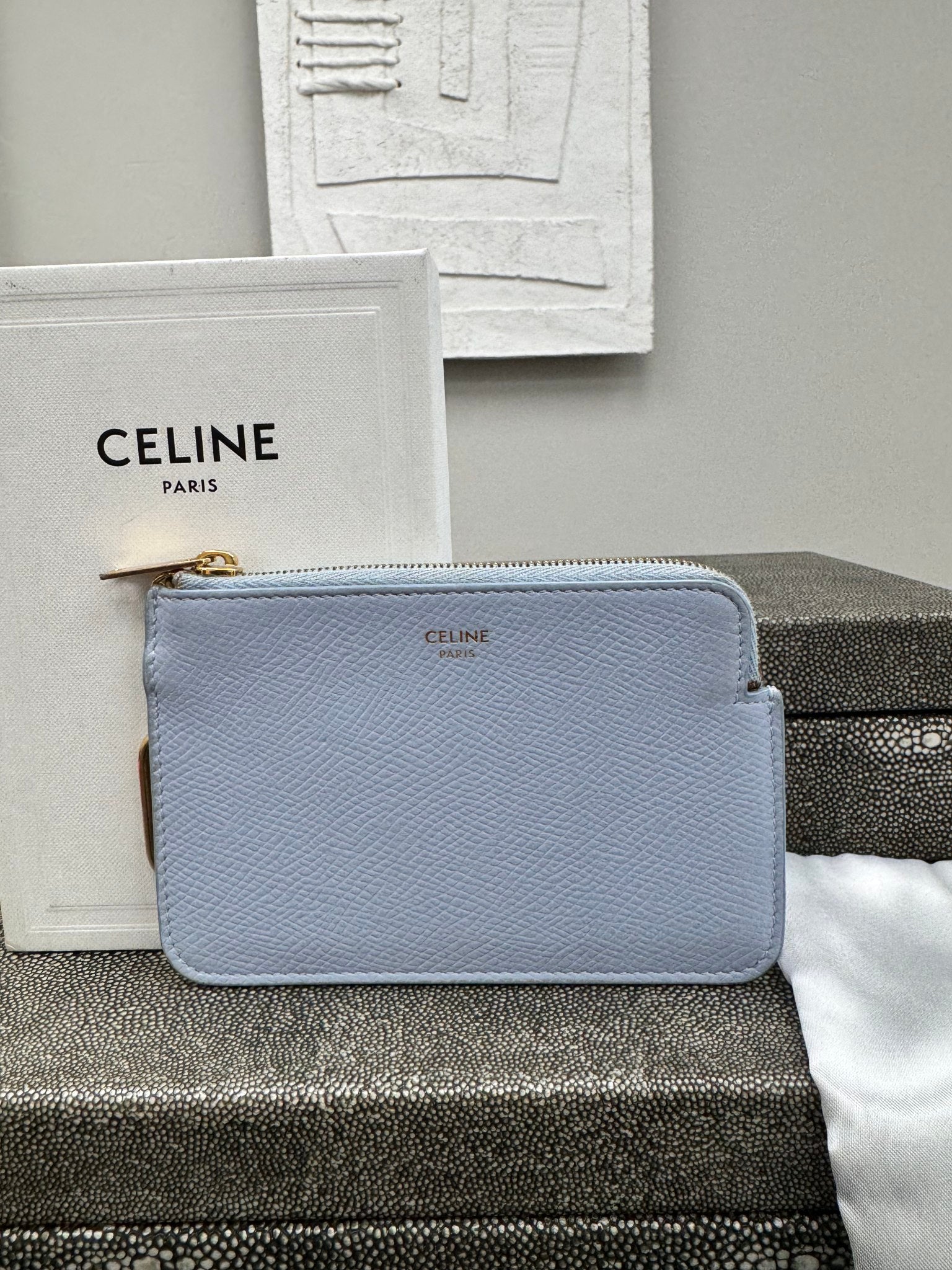 Celine Baby Blue Grained Leather Zippy Card Holder