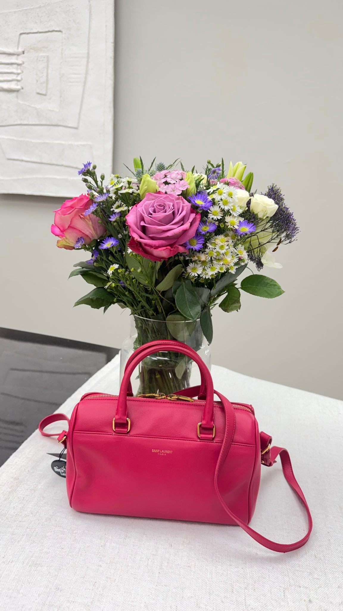 Saint Laurent YSL Pink Leather Baby Classic Duffle Bag