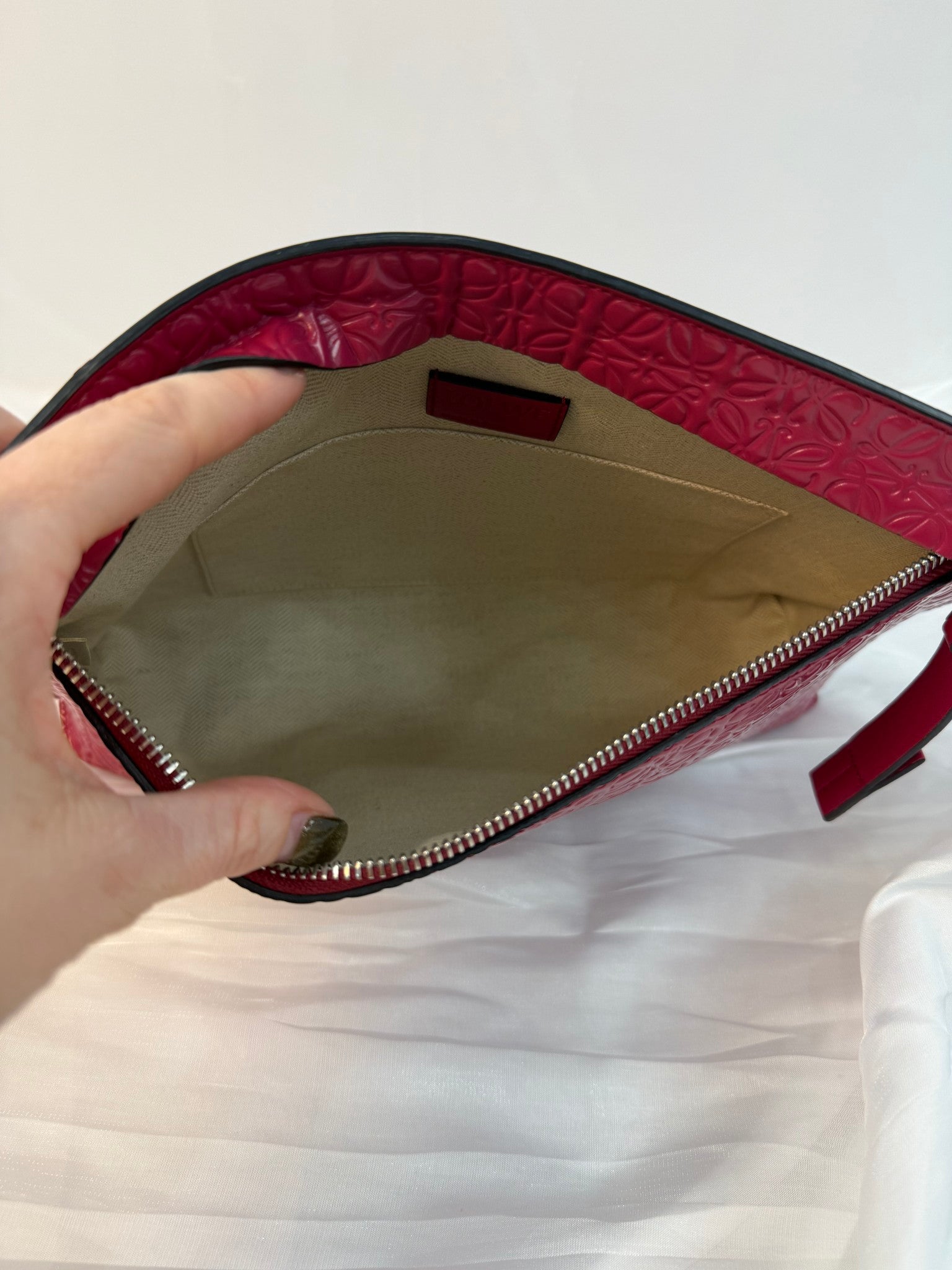 Loewe Raspberry Glazed Leather T Pouch